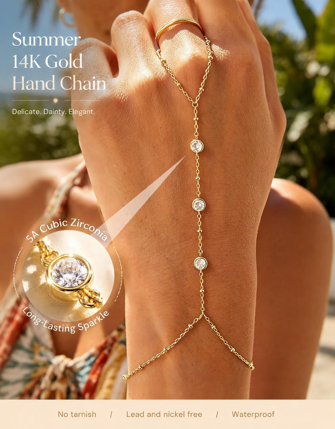 Thumbnail 1 de Gold Hand Chain Bracelets, 14K Gold-Plated