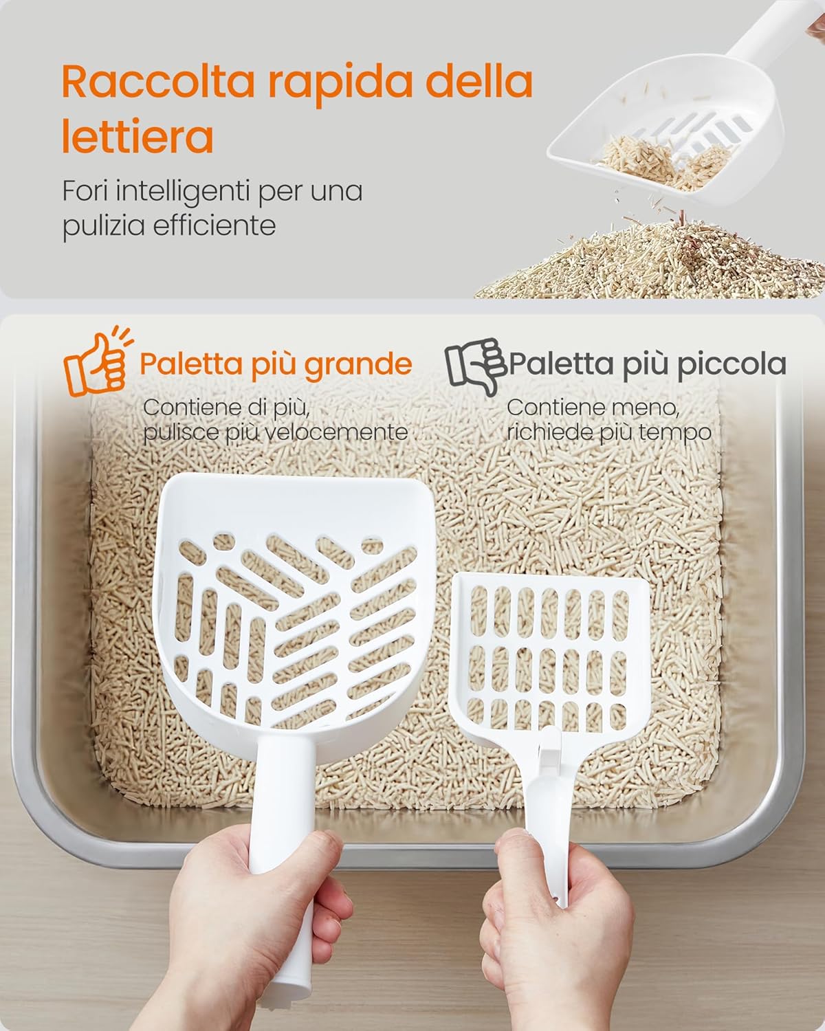 Thumbnail 6 de Feandrea Lettiera per Gatti in Acciaio Inox, Vaschetta Aperta 50 x 35 x 15 cm – Argento PPT016E101