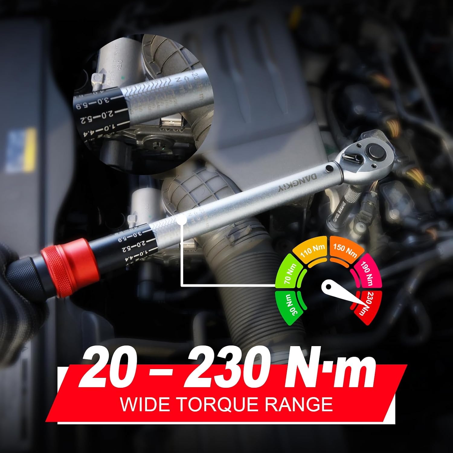 Detalle de DANGKIY Drehmomentschlüssel 1/2 Zoll Set – Präzise 20–230 Nm für Reifenwechsel & Motorrad