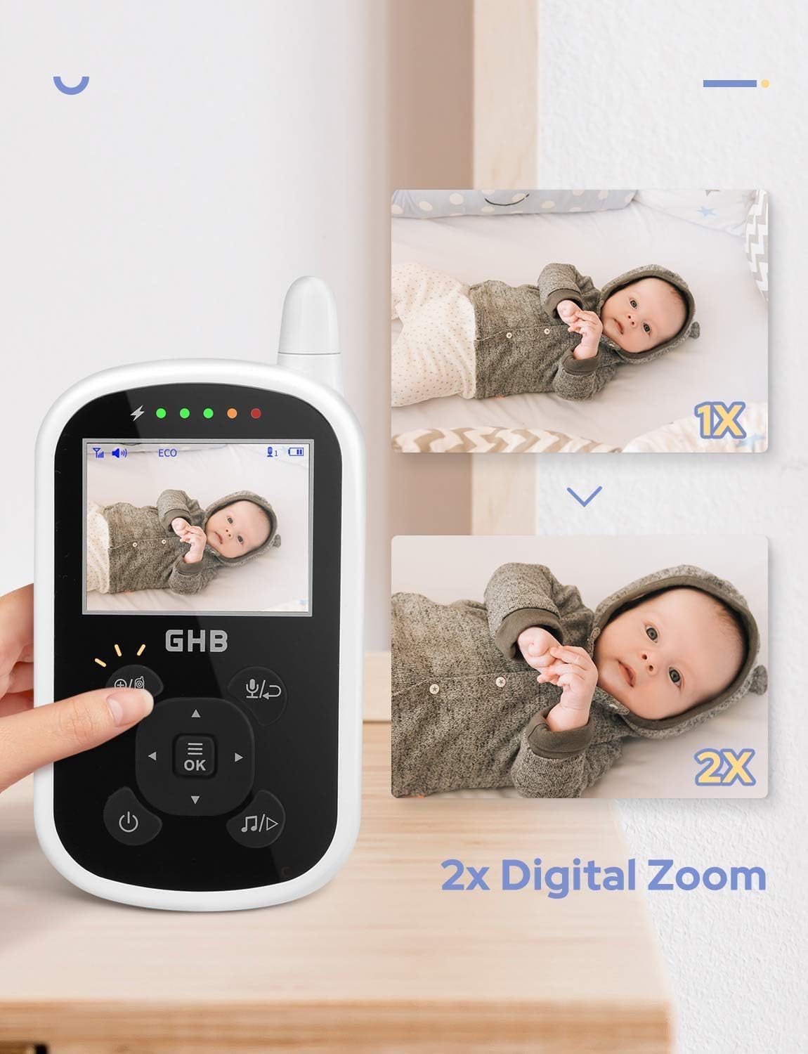 Thumbnail 3 de GHB Baby Monitor with Camera and Night Vision (2.4-Inch Display)