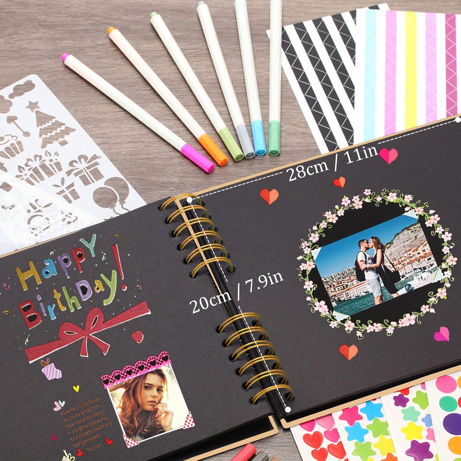 Detalle de AIOR Album photo traditionnel en scrapbook spirale 31 x 21,5 cm (jaune) avec 40 feuilles noires