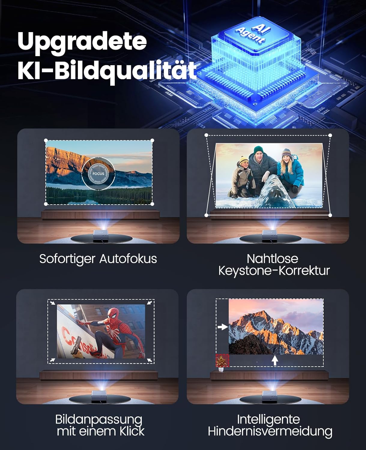 Detalle 2 de iWIMIUS Smart Beamer 4K mit Official Netflix, Dolby Audio, 1000 ANSI und Auto-Fokus (WiFi 6/Bluetooth) für Outdoor & Garten