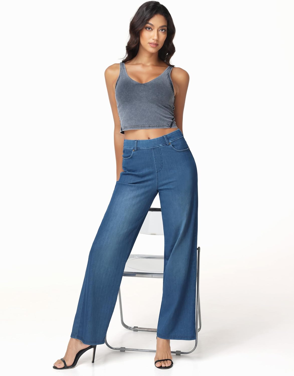 Thumbnail 6 de THE GYM PEOPLE Women's Stretch Wide-Leg Jeans, Pull-On Fit, Four Pockets