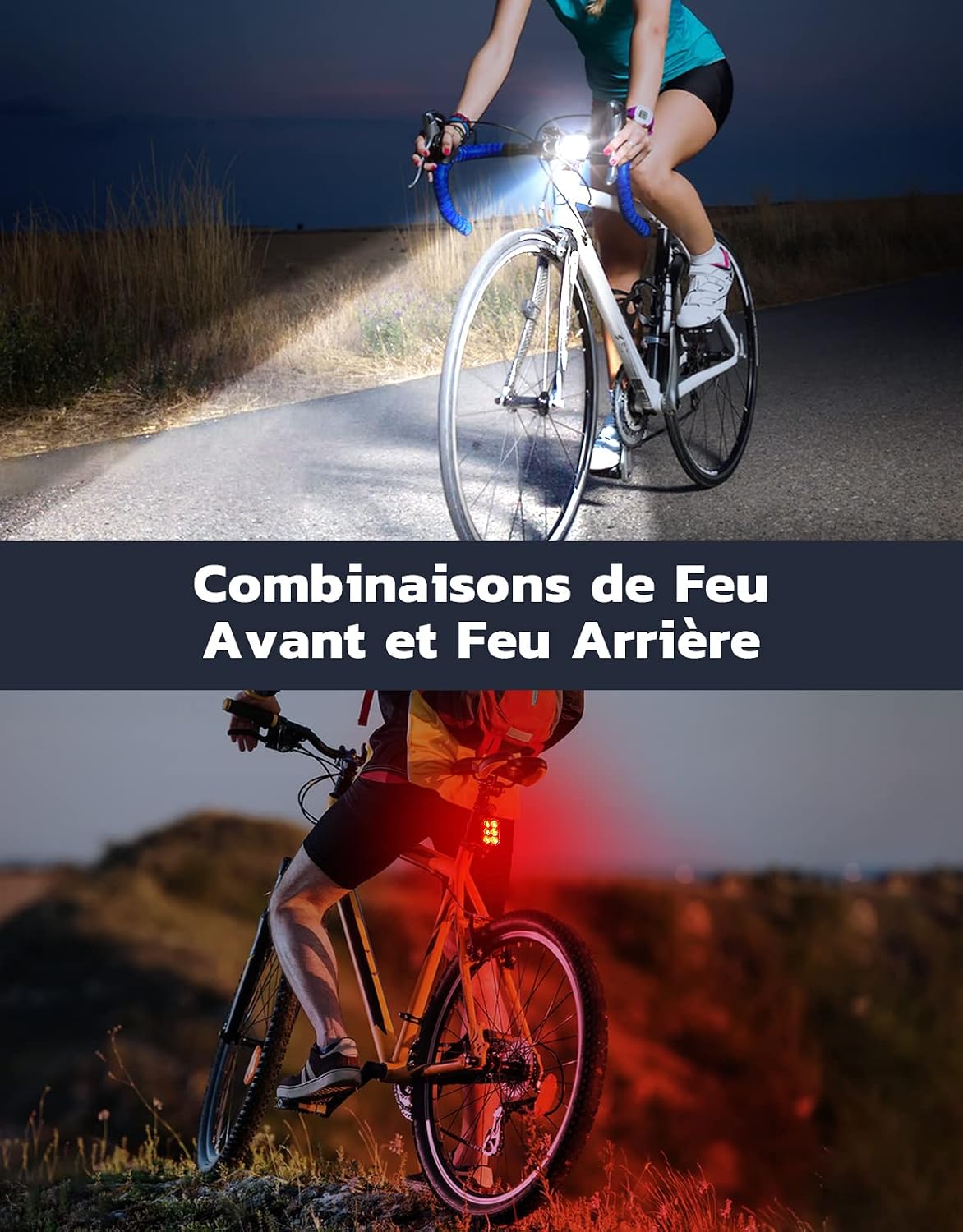 Thumbnail 1 de Glangeh Lumière Vélo Avant et Arrière 4+6 Modes – Ultra Fine, USB Rechargeable