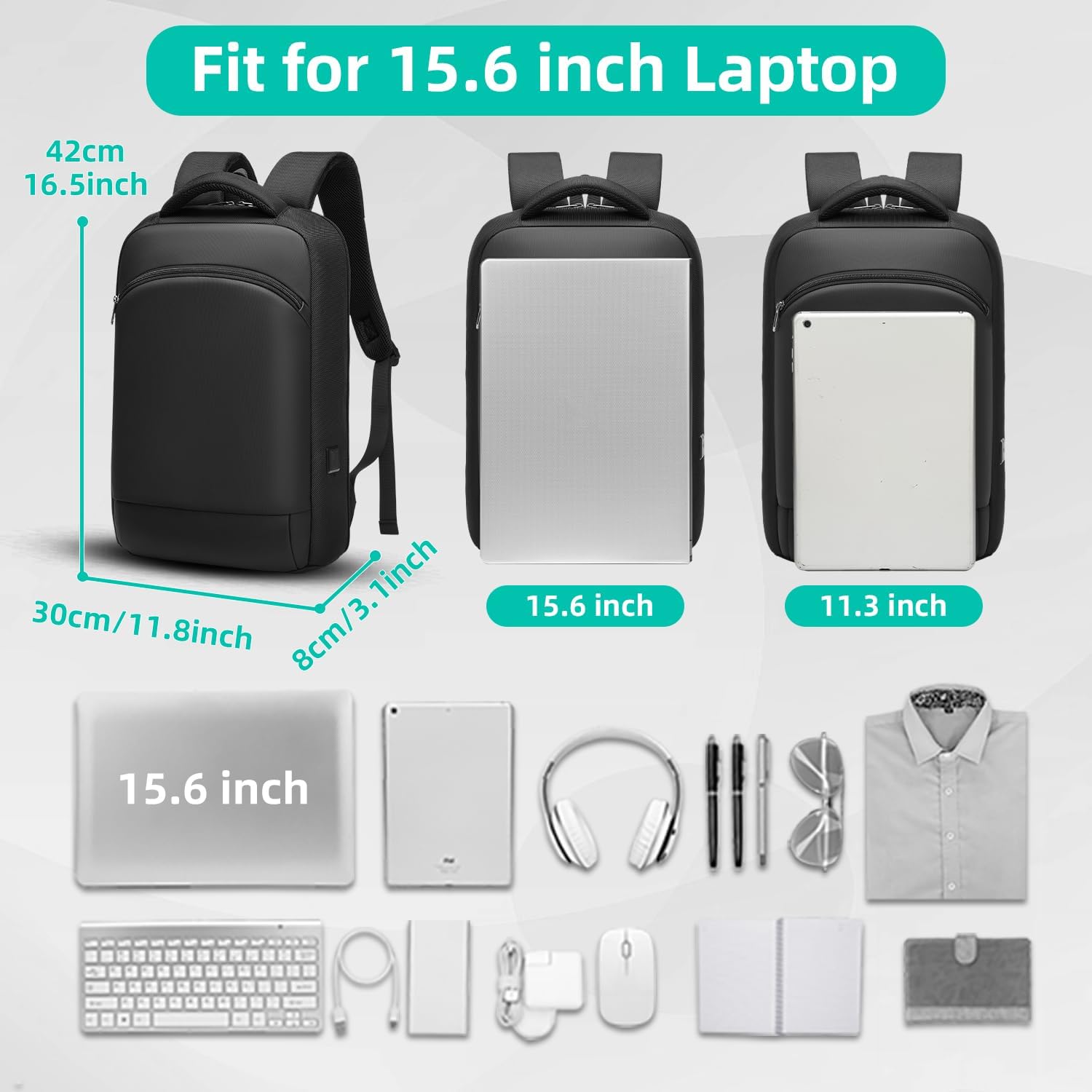 Detalle de GYakeog Sac à Dos PC Portable 15,6" – Étanche, USB Charging et Design Ergonomique