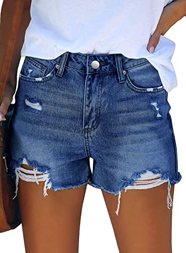 Detalle 2 de KISSMODA Women’s Stretch Jean Shorts with Mid Rise and Rolled Hem