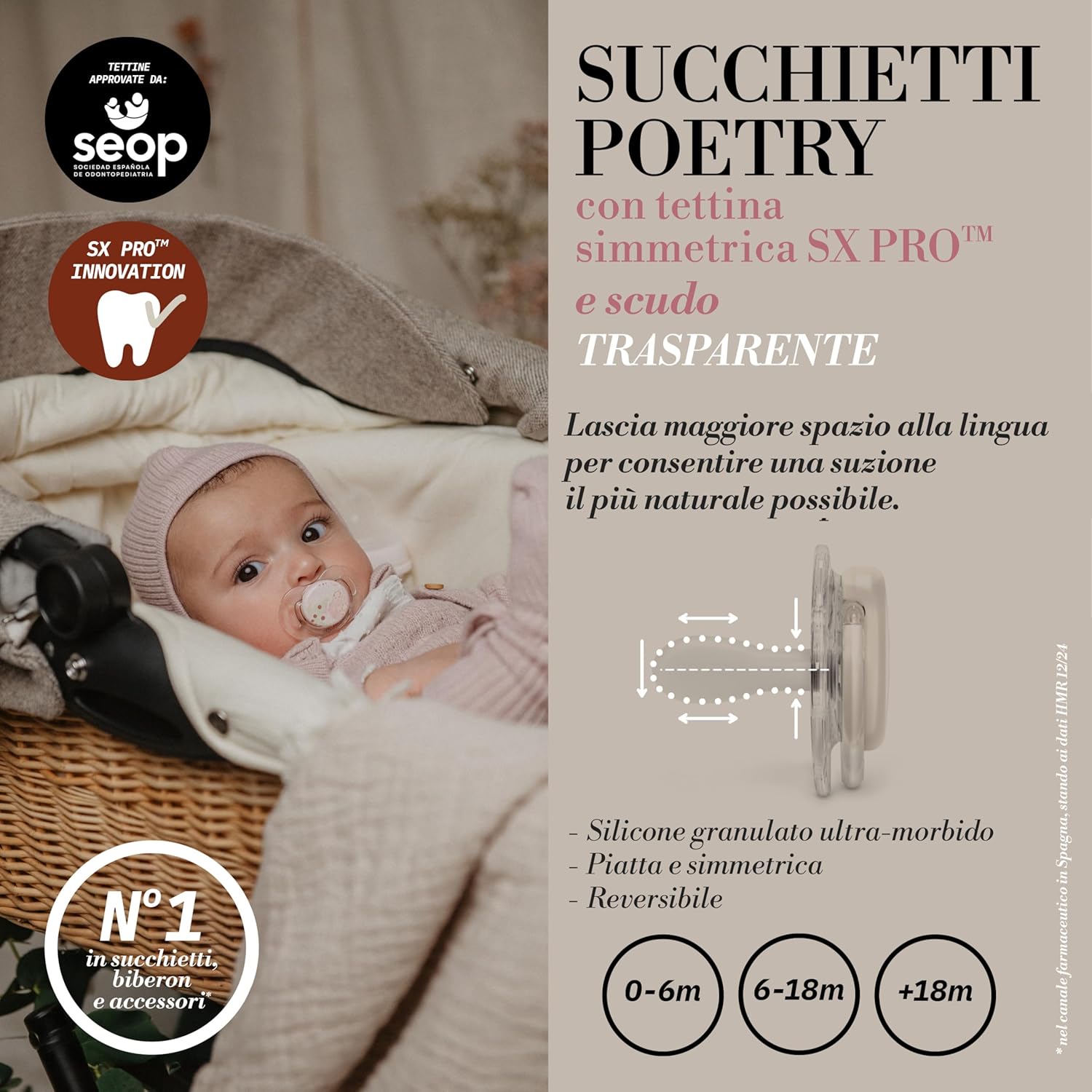 Thumbnail 3 de Suavinex Ciuccio 0–6 Mesi SX Pro: tettarella fisiologica in silicone, scudo trasparente e design reversibile