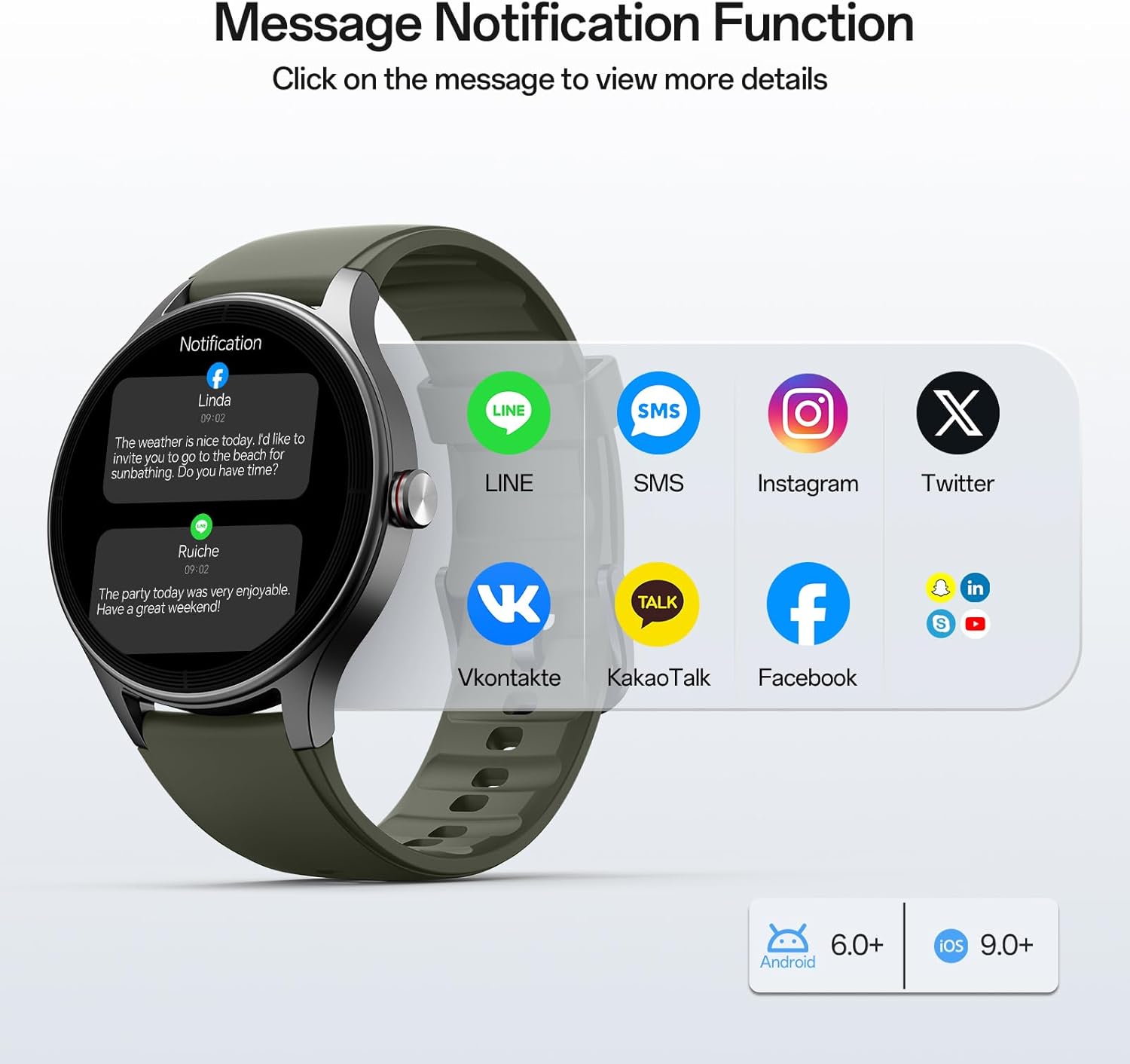 Thumbnail 5 de Woneligo Smartwatch for Women & Men with AI Voice, Bluetooth Calls and 110+ Sports Modes (Green)