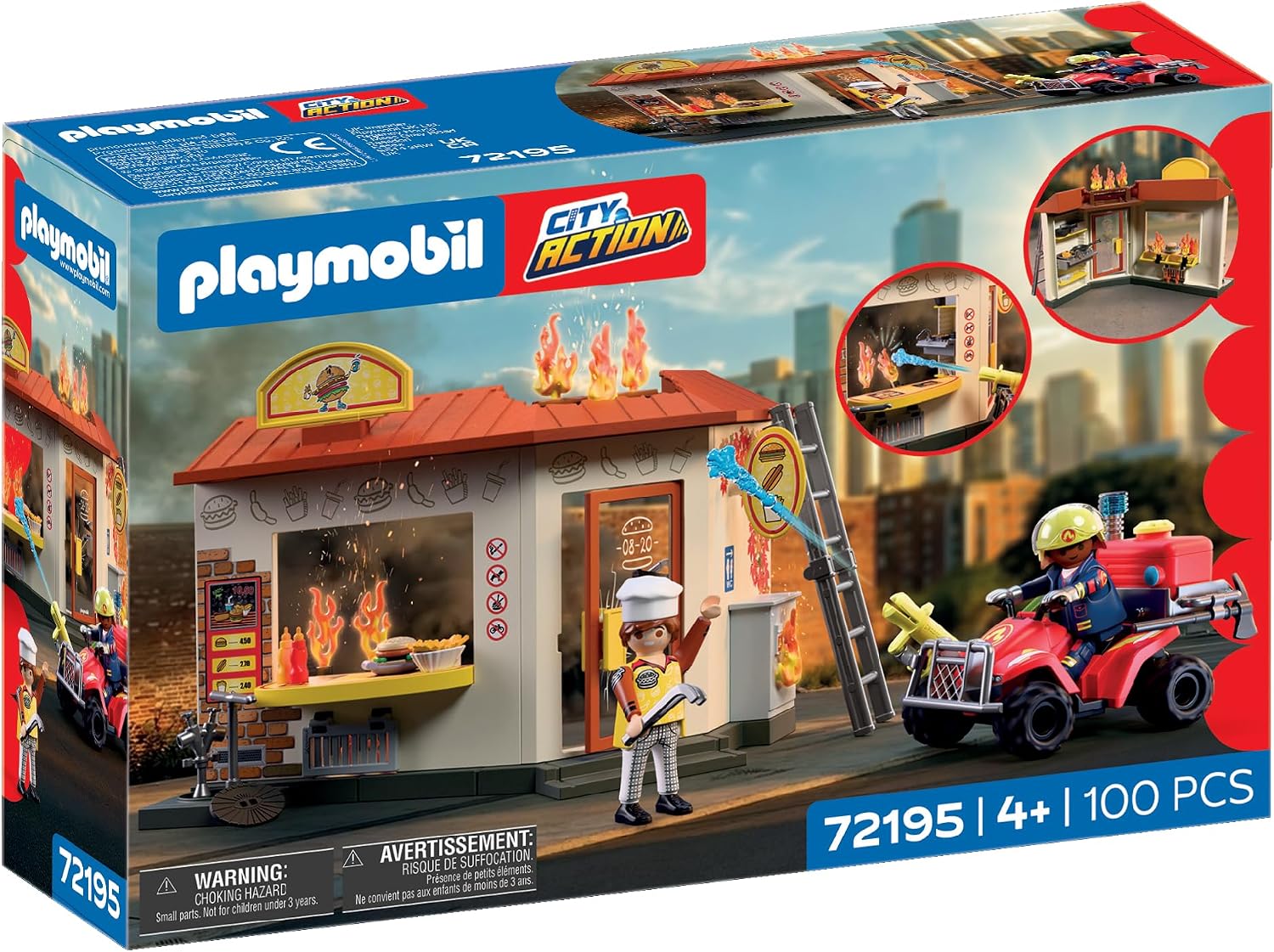 PLAYMOBIL City Action 72195 brandweerquad met hamburgerstand en waterlans