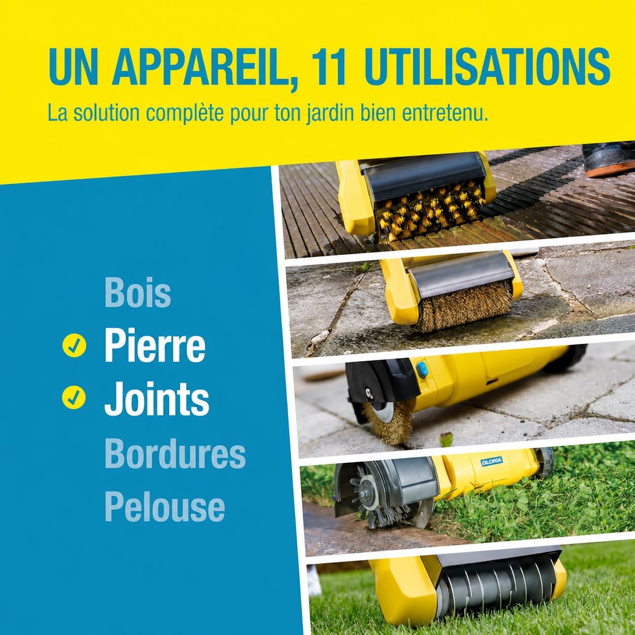 Detalle de GLORIA MultiBrush li-on – Outil 11-en-1 sans batterie, compatible Bosch 18V