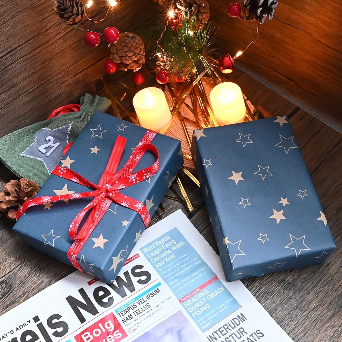 Detalle de Blue Star Wrapping Paper Roll 43cm x 15m – Birthday Kraft Gift Wrap
