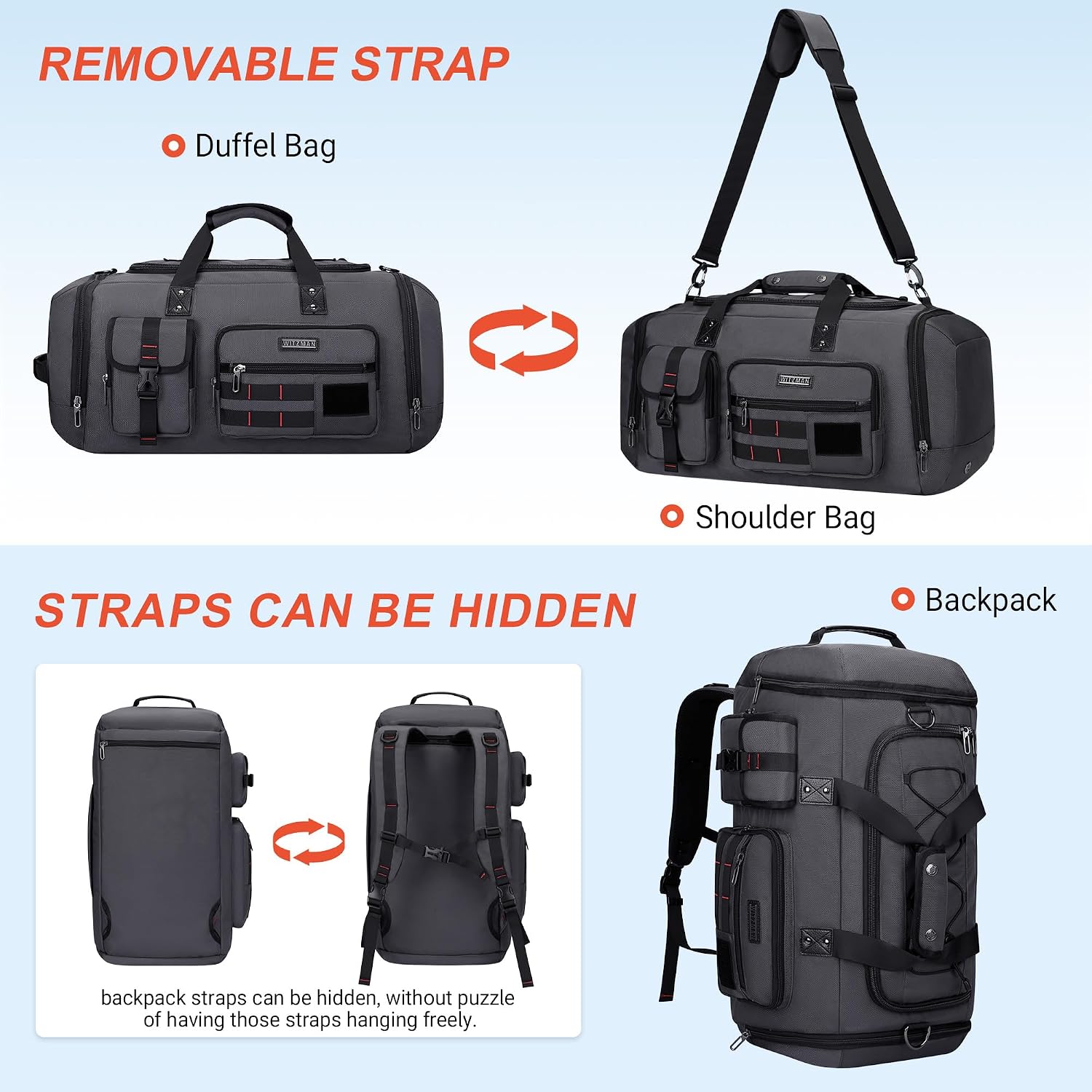 Thumbnail 5 de WITZMAN 45L Reisetasche Duffle 3in1 mit Schuhfach – Groß, 3-in-1 Transporttasche