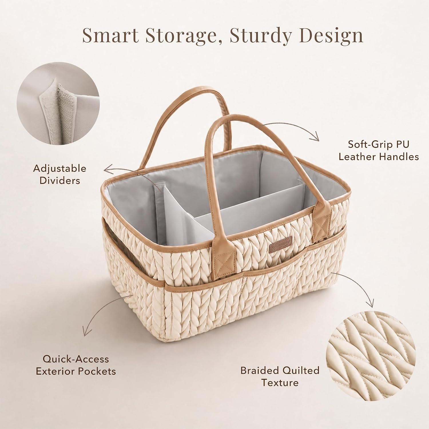 Detalle de Konssy KYMHMMB63 Diaper Caddy, Water-Repellent Braided Quilted Organizer