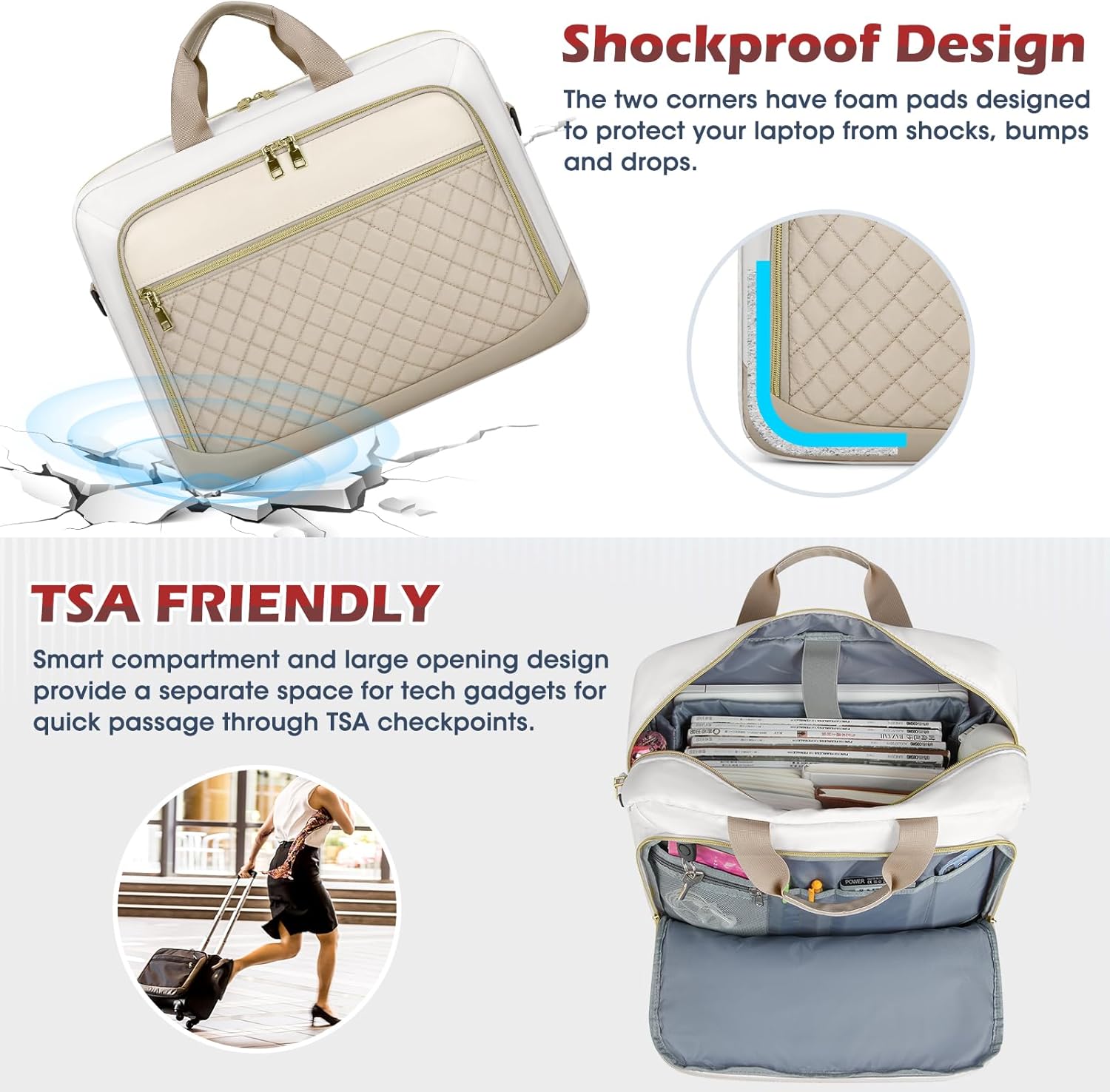 Detalle de NEWHEY Laptoptasche 17,3 Zoll – Damen Aktentasche für Business, wasserdicht und gepolstert