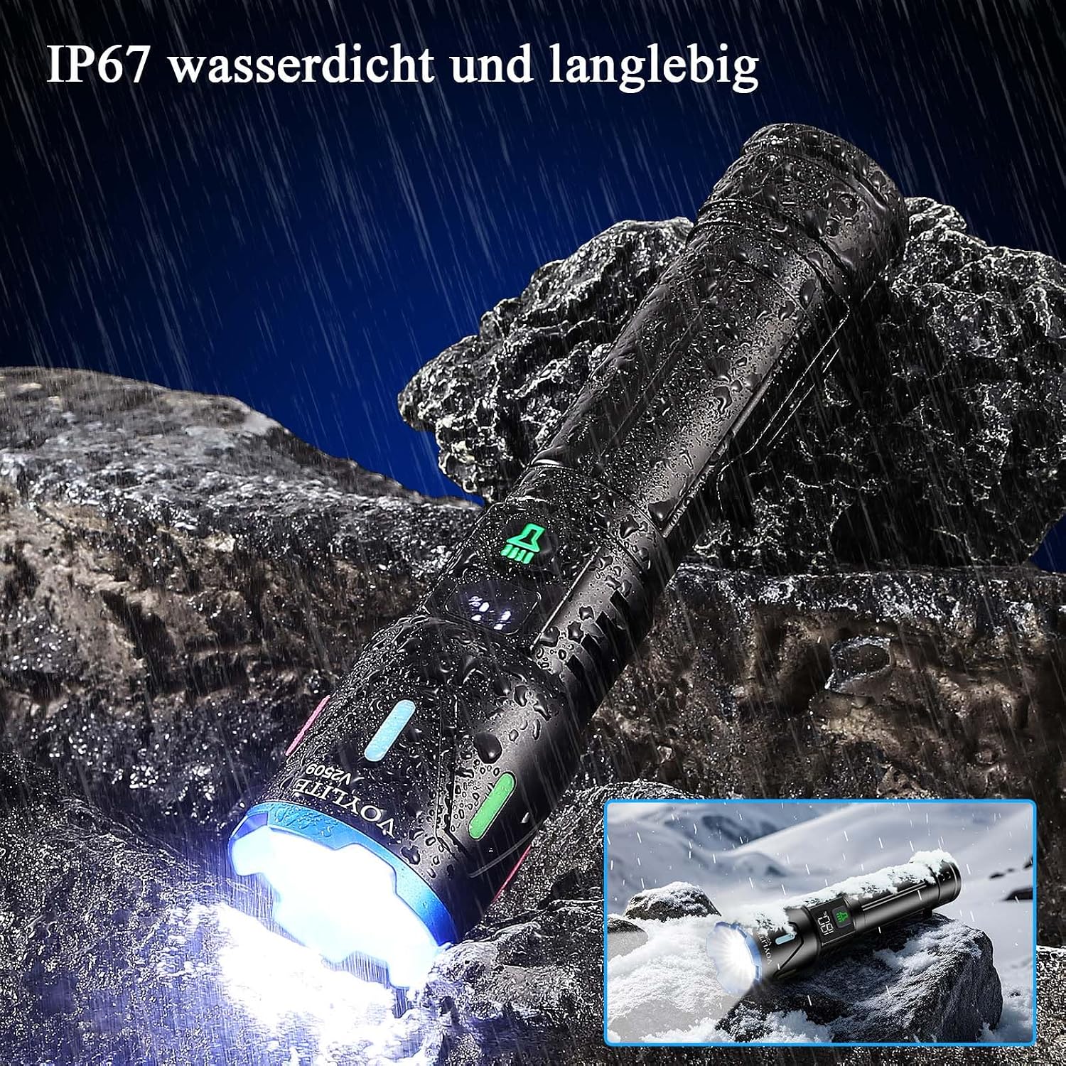 Thumbnail 6 de Voylite Taschenlampe LED Aufladbar 1.000.000 Lumen – Extreme Helligkeit, LCD-Anzeige, 3 Leuchtmodi, Zoom, IPX7