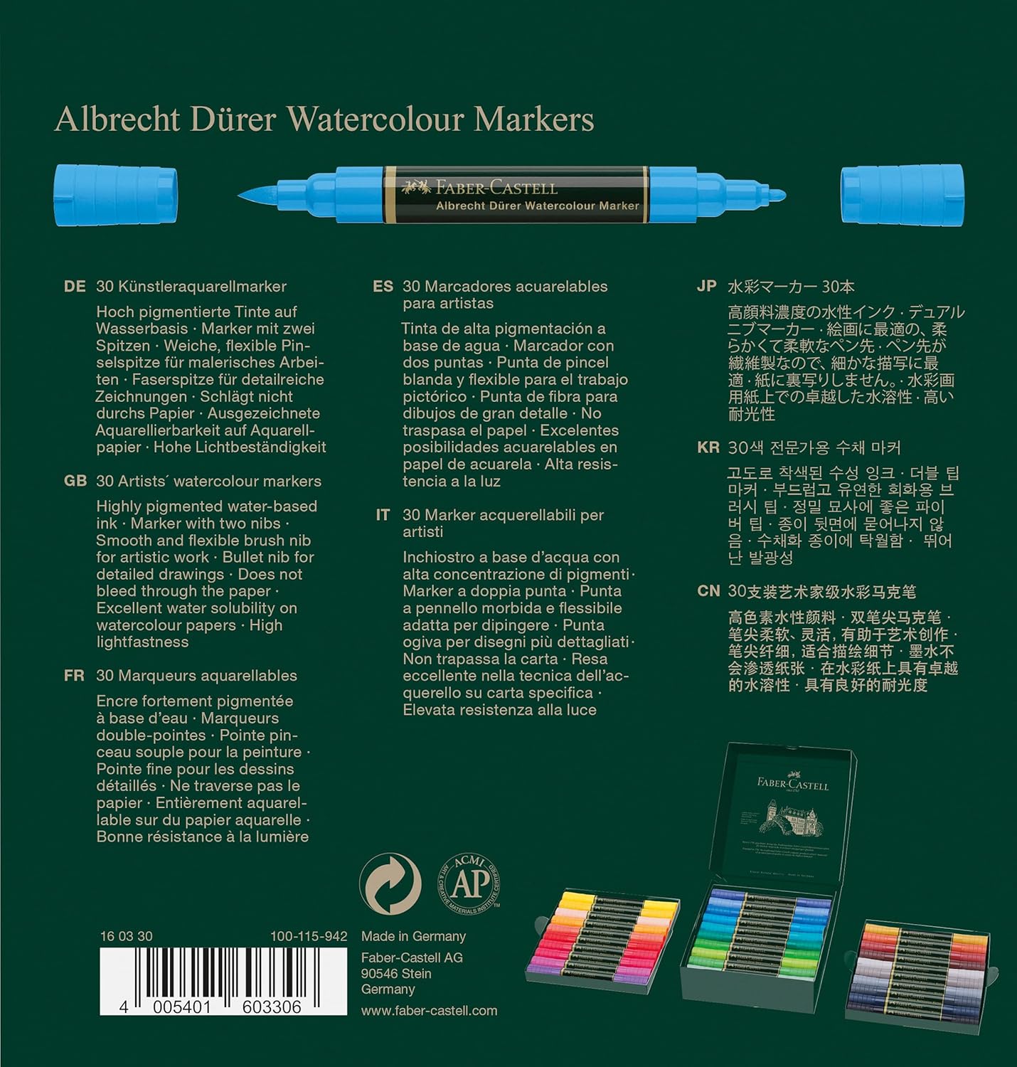 Detalle de Faber-Castell AG160330 Albrecht Durer 30-Piece Watercolour Marker Set
