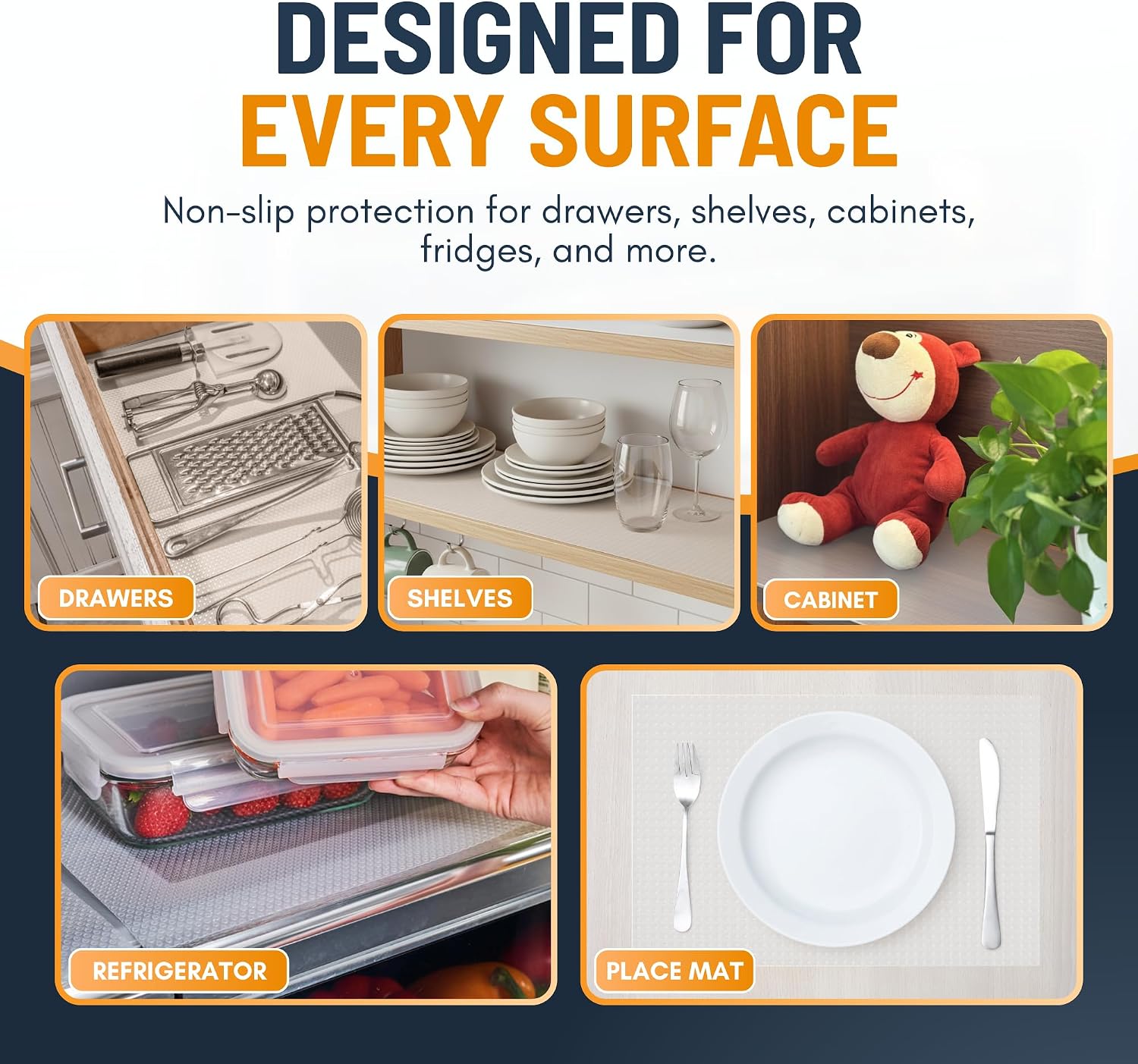 Detalle 2 de Linda’s Essentials Kitchen Drawer Liners (44.5 x 500 cm) – Clear non-slip EVA mat for cupboards & fridge shelves