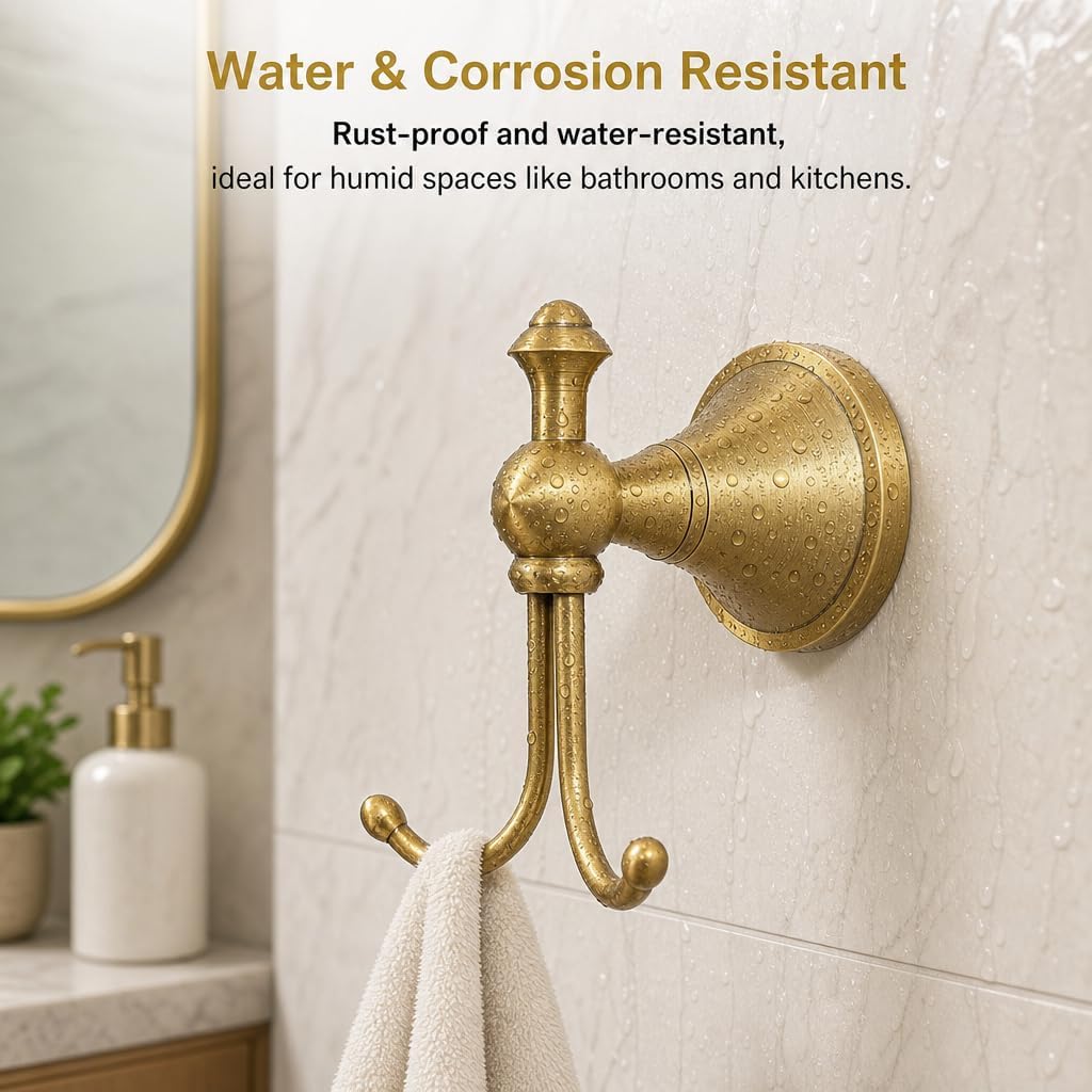 Detalle de LSWYYP Vintage Antique Brass Hooks Wall: Horn-Shape Curved Towel Hooks (1)