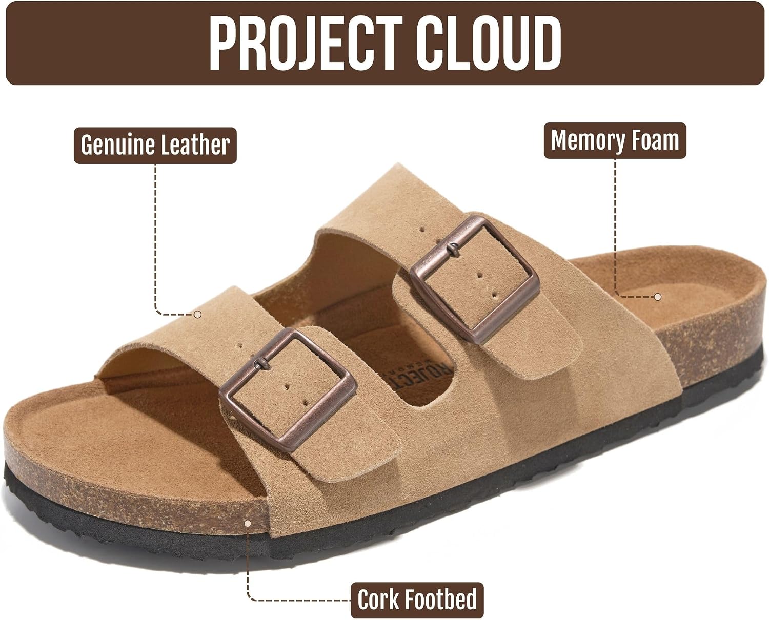 Detalle 2 de Project Cloud Heritage Sandal: 100% Genuine Leather Mens Sandals with Memory Foam Insole