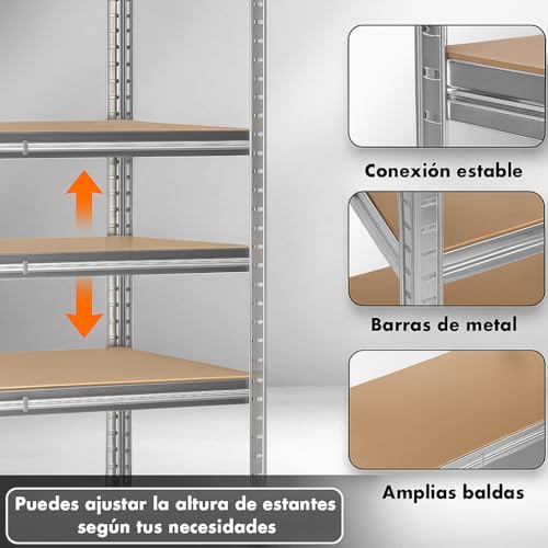 Thumbnail 3 de T-LOVENDO - Estantería metálica multiusos galvanizada con 4 baldas ajustables (140 x 70 x 30 cm)