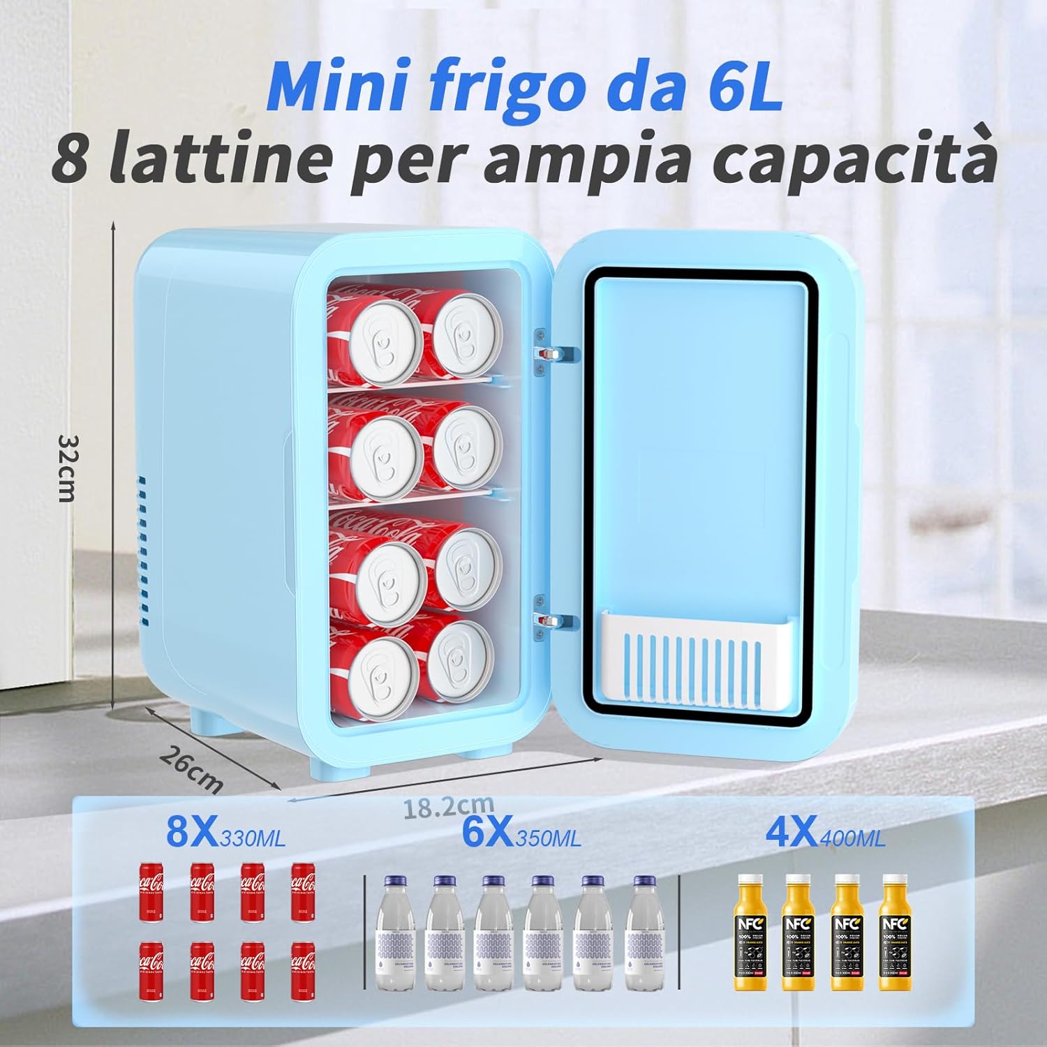 Thumbnail 1 de YASHE Mini frigo da 6 litri/8 lattine 220-240 V AC/DC – frigorifero termoelettrico portatile, blu