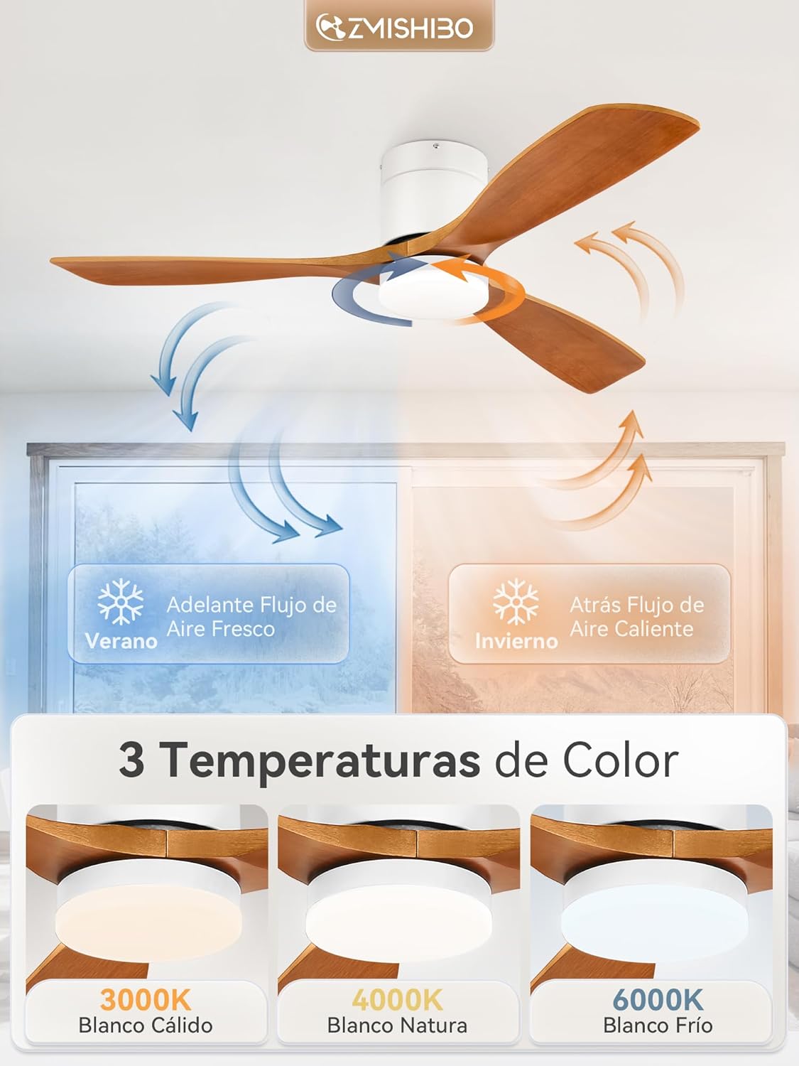 Thumbnail 1 de Título mejorado: ZMISHIBO Ventilador Techo Ø132cm Luz 6 Velocidades 🌀