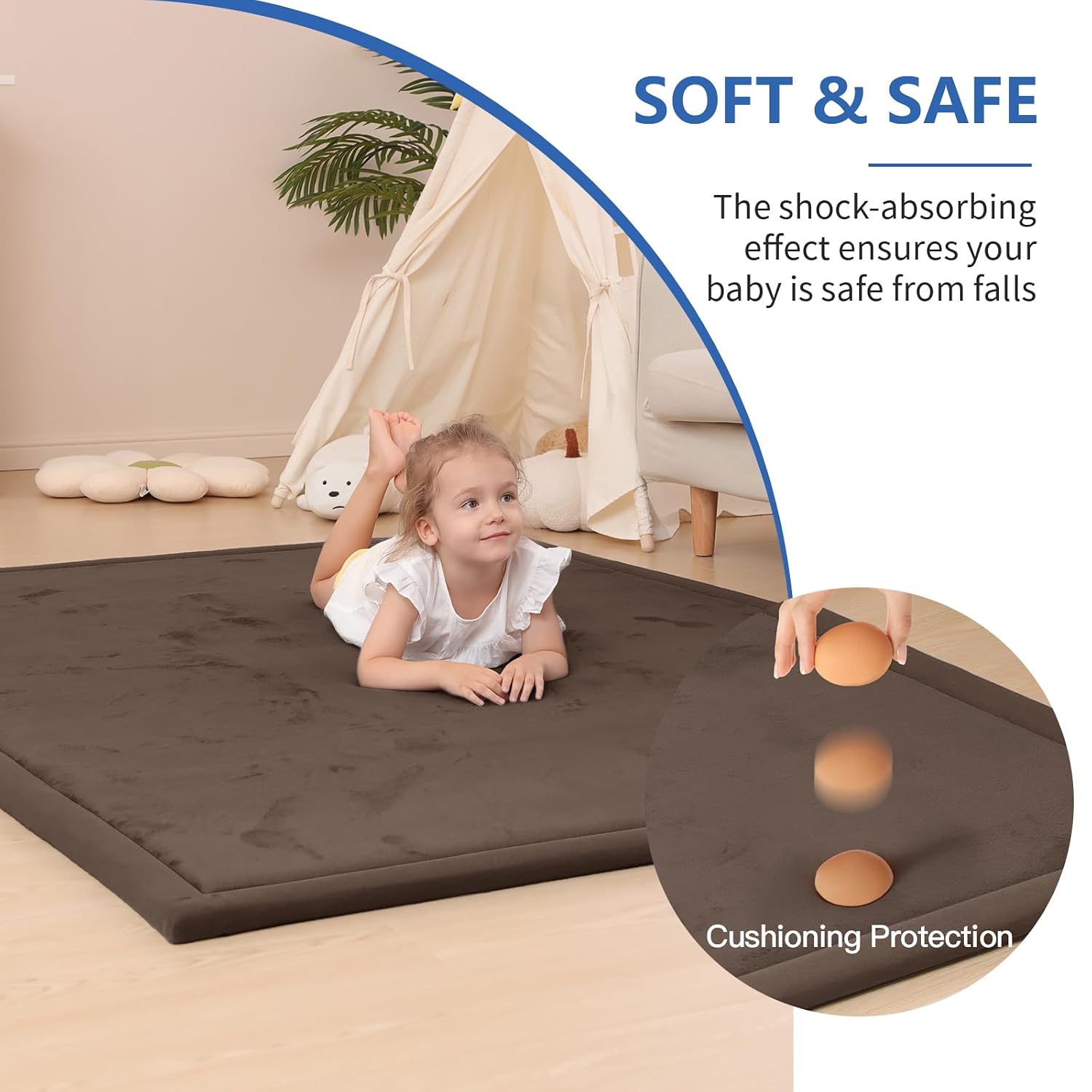 Detalle de Huloo Sleep Baby Play Mat, 71" × 79", 1.3-Inch Memory Foam, Dark Brown