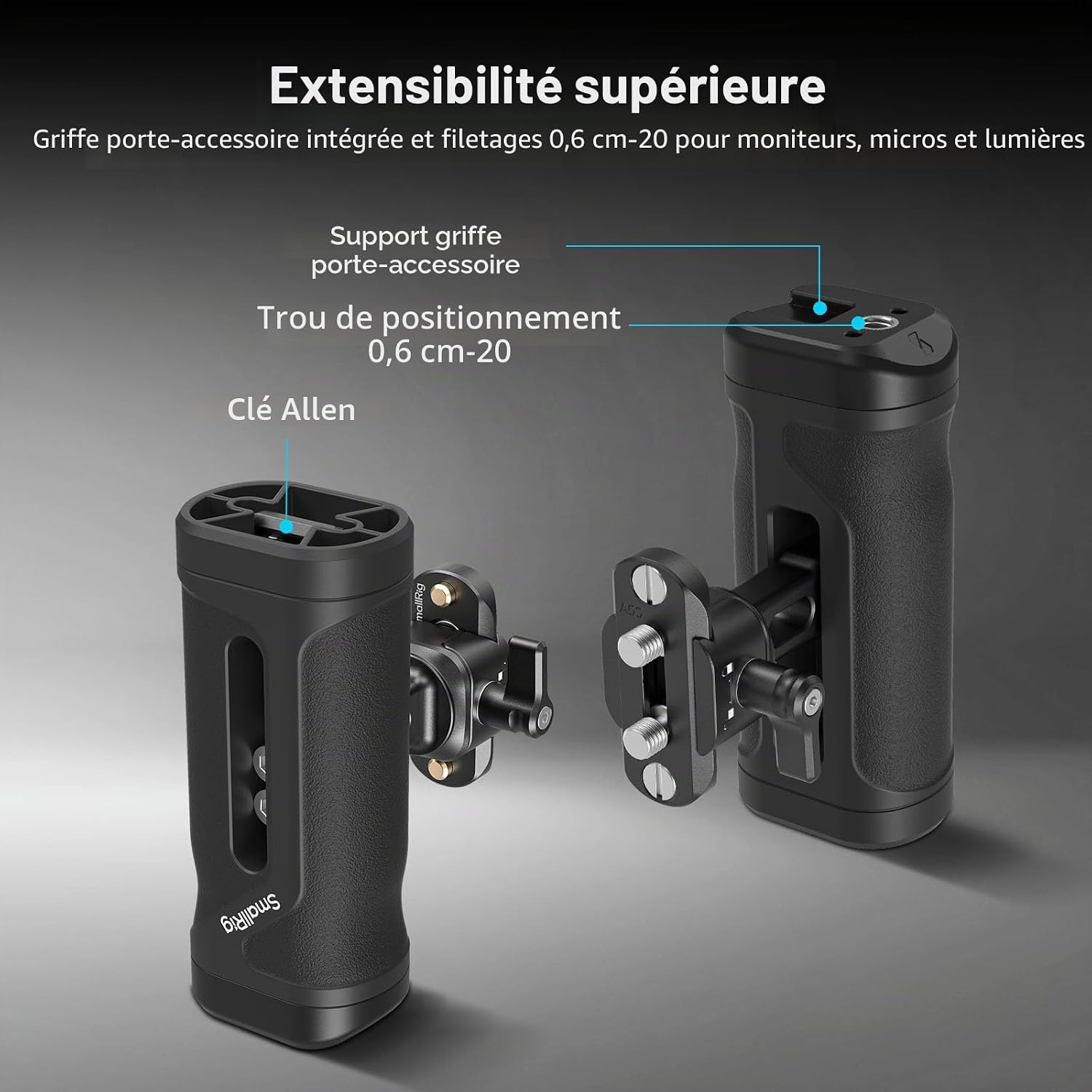 Thumbnail 4 de SMALLRIG Mini Poignée Latérale avec Pince et Rail NATO – Réglable en Hauteur, 10 kg, pour Gaucher ou Droitier