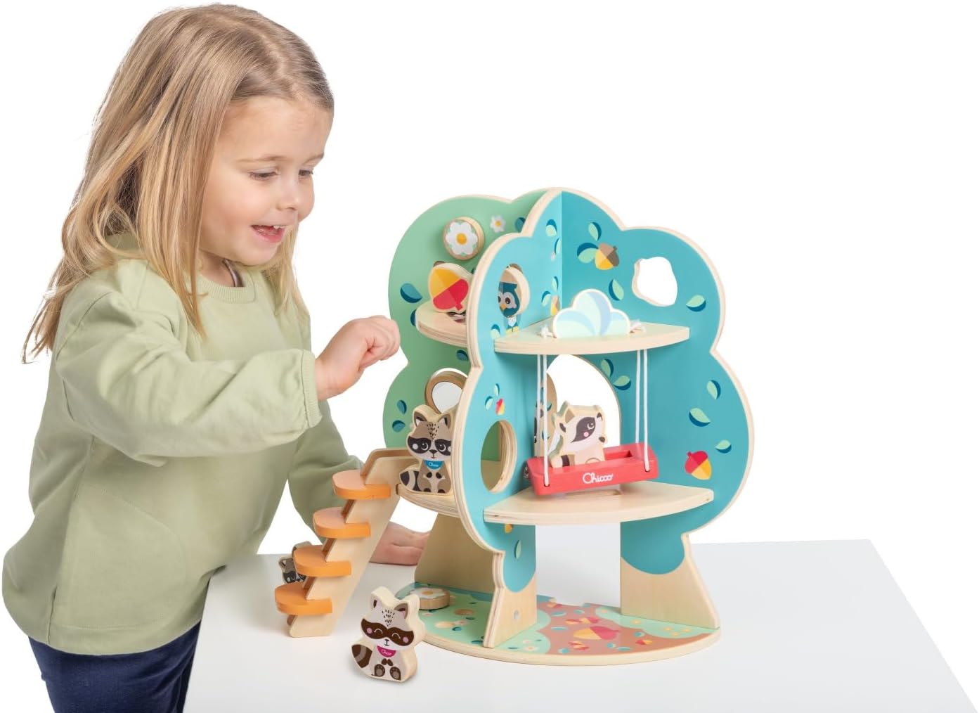 Thumbnail 2 de Chicco Playset en Bois, Arbre des Raton-Laveurs — Jeu Montessori à 2 Niveaux pour enfant 2+ ans