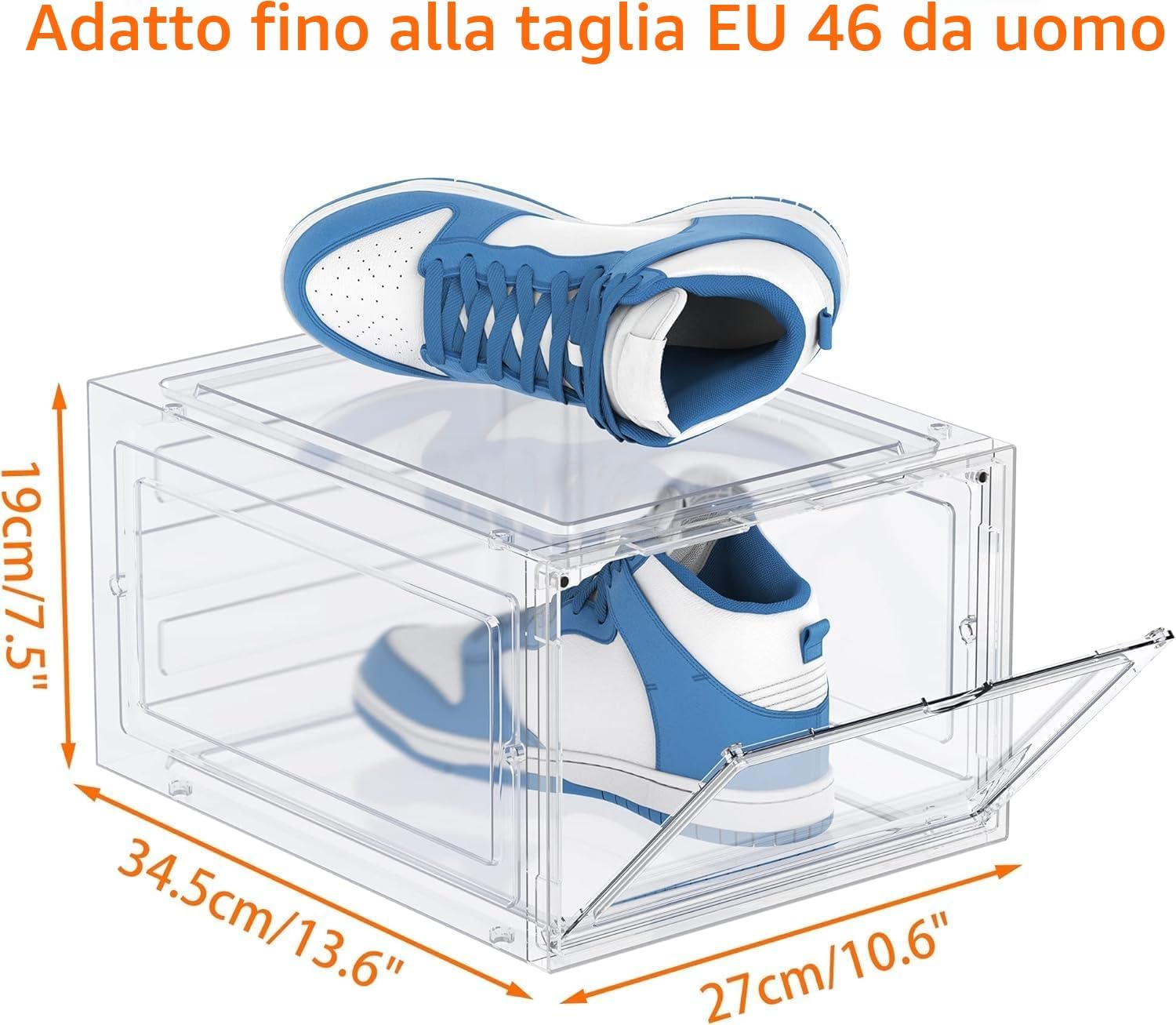 Detalle de HOMIDEC: 6 Scatole per Scarpe impilabili in plastica trasparente con coperchio magnetico