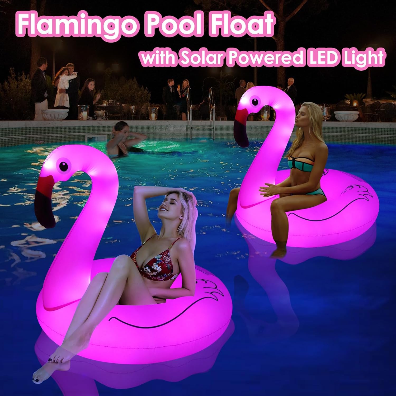 Detalle de DeeprBling Aufblasbar Flamingo-Schwimmring mit Lichtern – Großer Pool Flamingo für Erwachsene