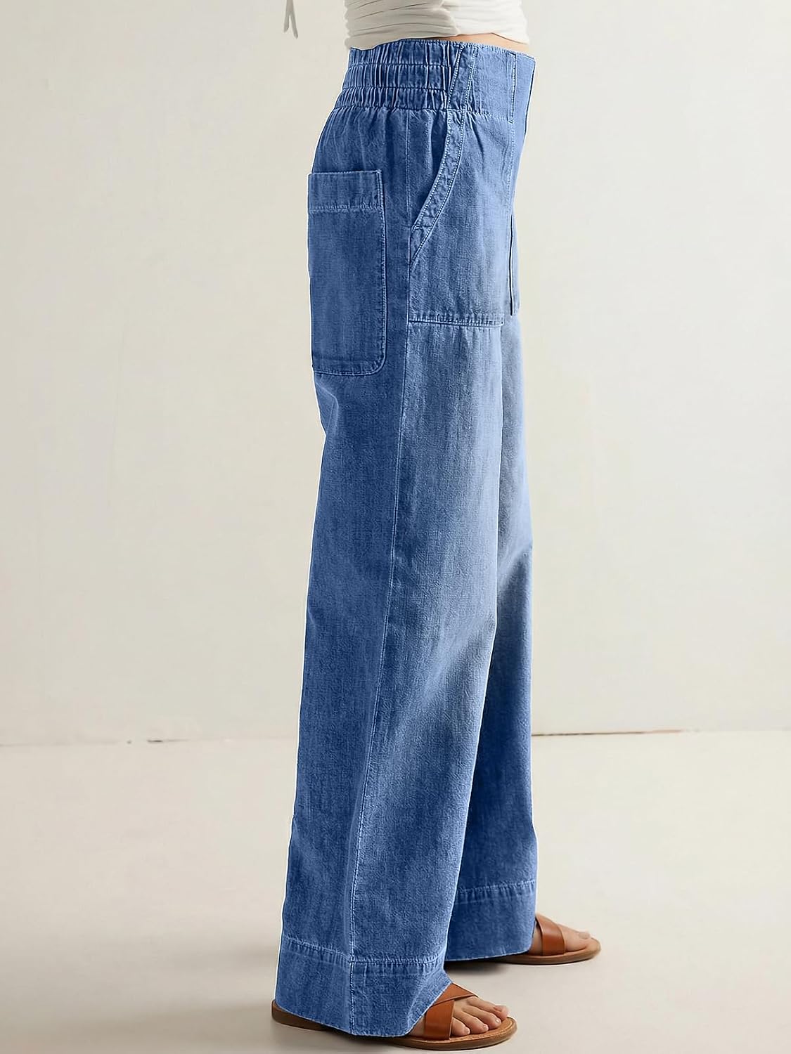 Detalle de Vidiva Women's Wide-Leg Pull-On Jeans, 100% Cotton with Elastic Waist