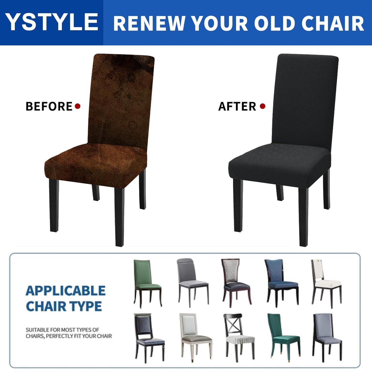 Thumbnail 4 de Ystyle Housse De Chaise 6 Pièces – Housse Chaise Salle À Manger Élastique Noir