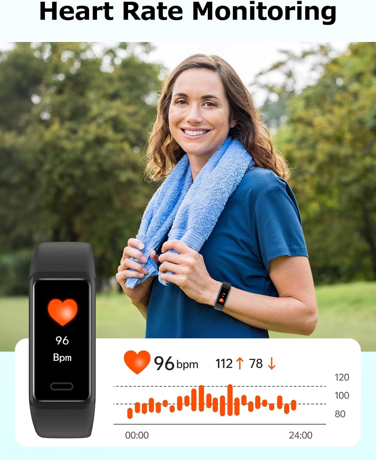 Thumbnail 4 de Cloudpoem fitness watch with heart rate, sleep monitor, step & calorie tracking (IP68) with call/message notifications