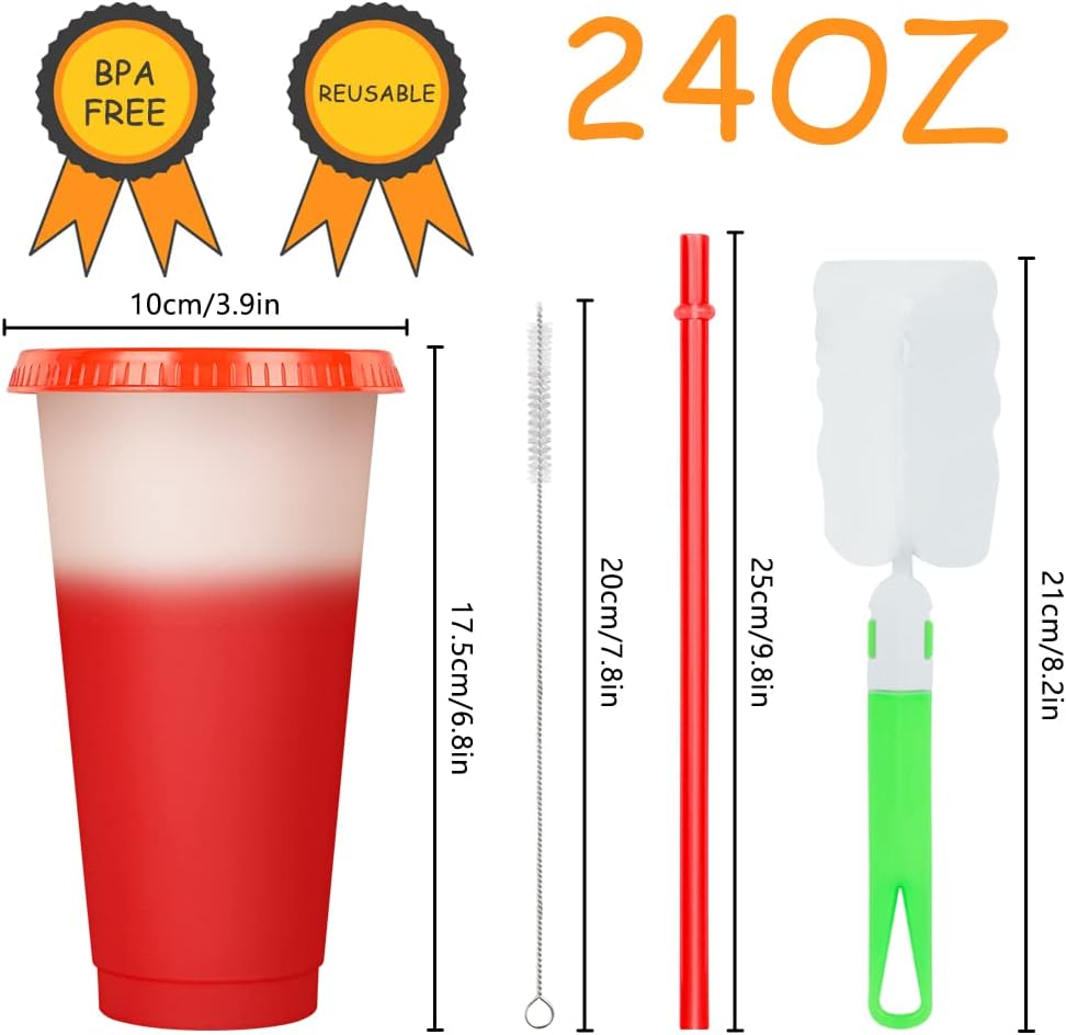 Detalle 2 de AUAUY kleurveranderende bekers, 710 ml, set van 6 met deksel en rietje