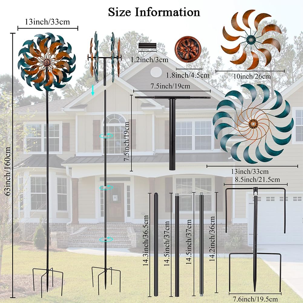 Thumbnail 3 de Stargarden 13" Kinetic Garden Wind Spinners (4-Layer Windmills) Outdoor Lawn Décor