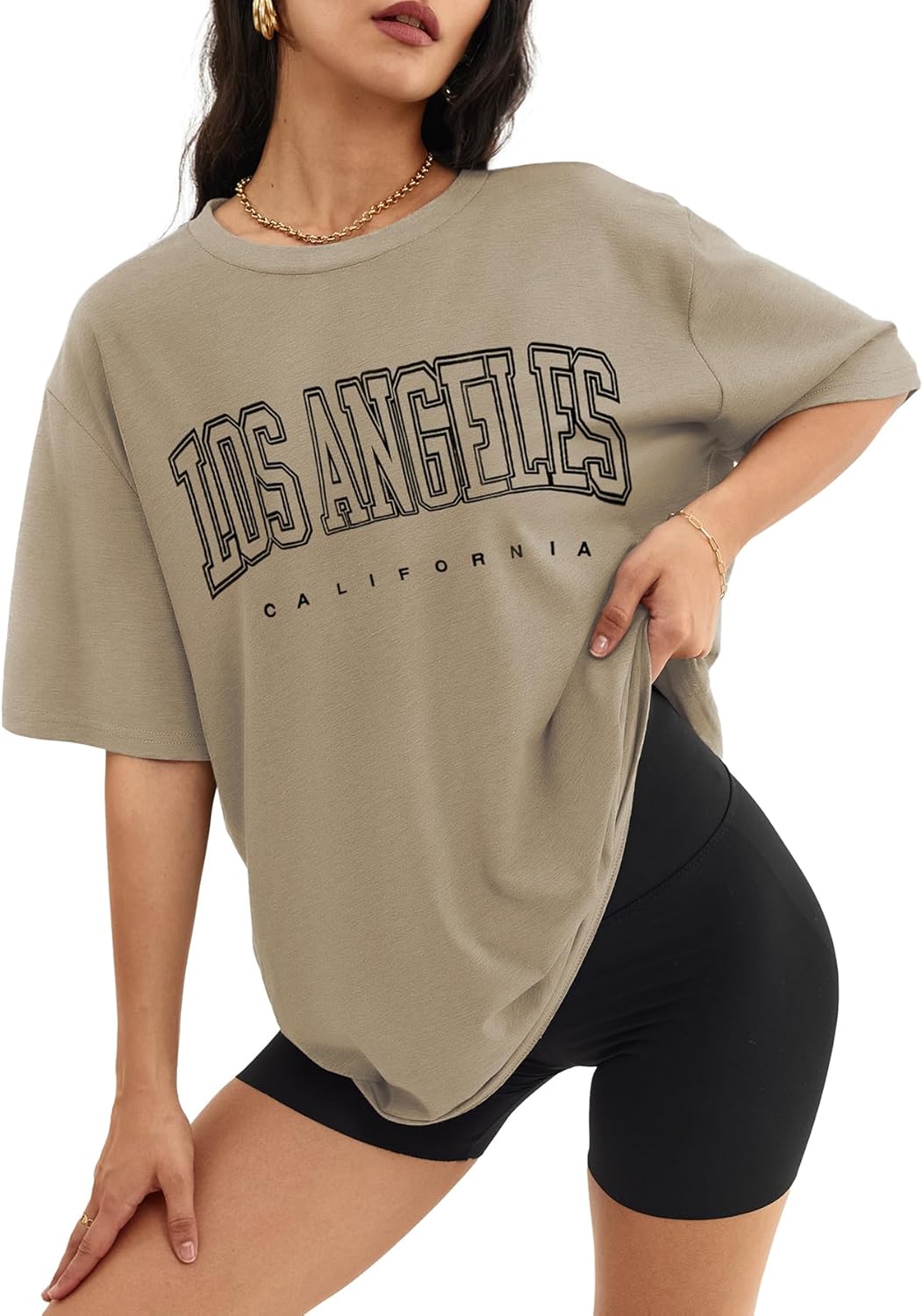 Detalle de ATHMILE Women's Oversized T Shirt: Casual, Loose-Fit Gym Tee for Summer