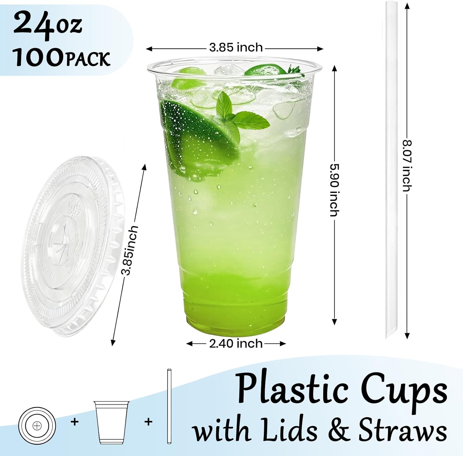 Thumbnail 1 de cundao 100 Pack 24oz Clear Cups, BPA-Free