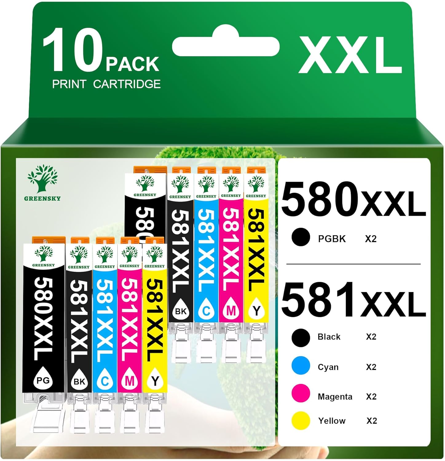 Detalle de GREENSKY 580 581 XXL Multipack kompatibel für Canon PGI 580/CLI 581 – 10er-Pack für Pixma TS-Serie