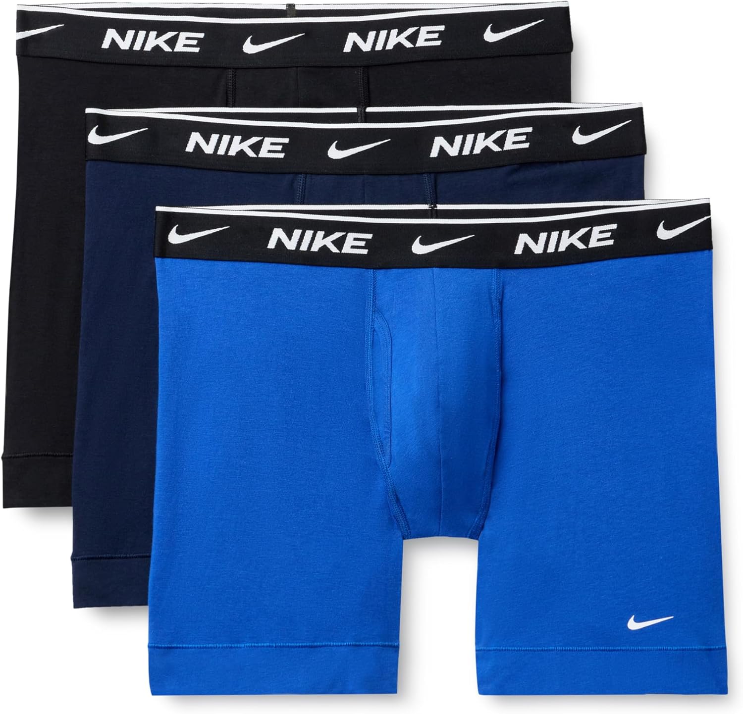 Detalle de Nike Underwear Hombre Essential Boxer Briefs Pack de 3 – Ajuste ceñido, elástico y cómodo (XL) en Obsidian/Game Royal/Black