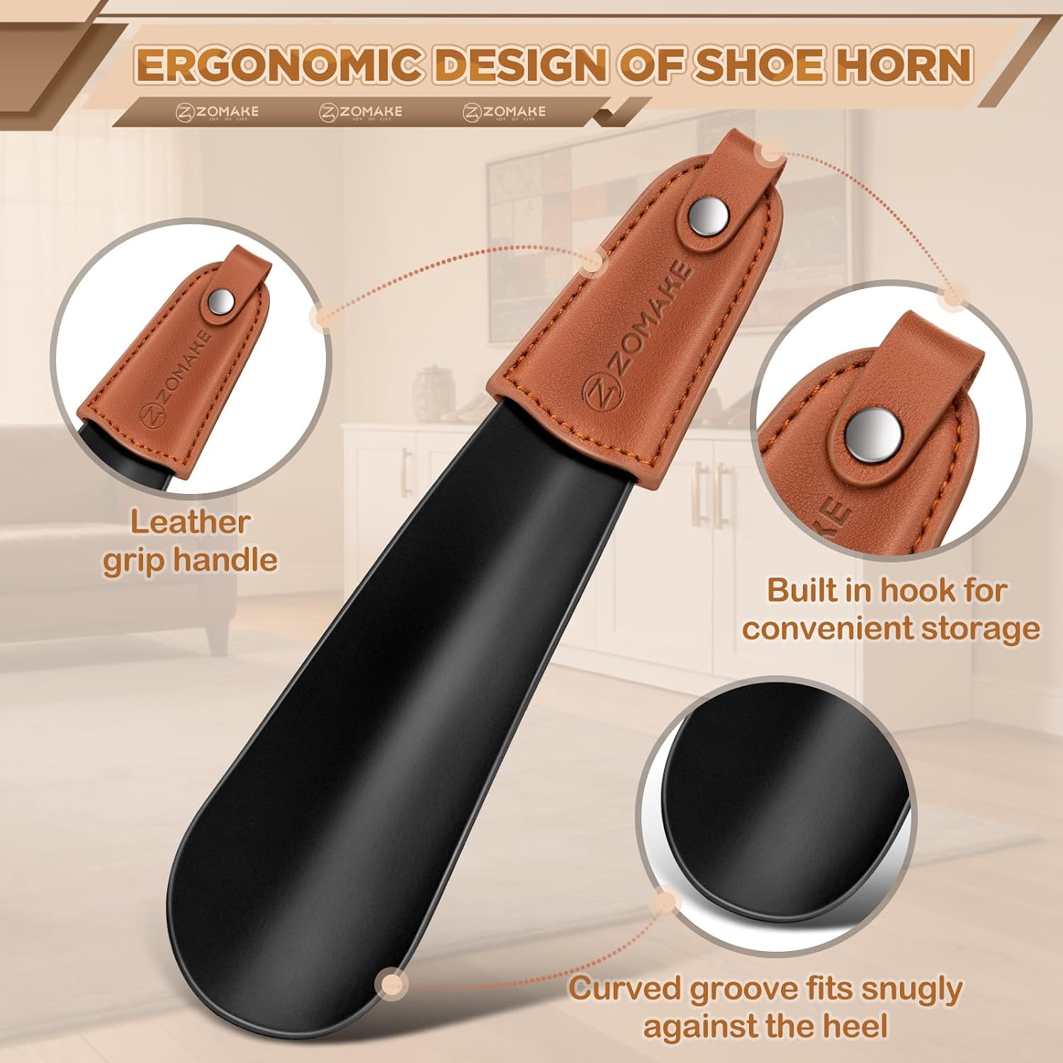 Detalle 1 de ZOMAKE TM0087A korte metalen schoenlepel van 17 cm, zwart
