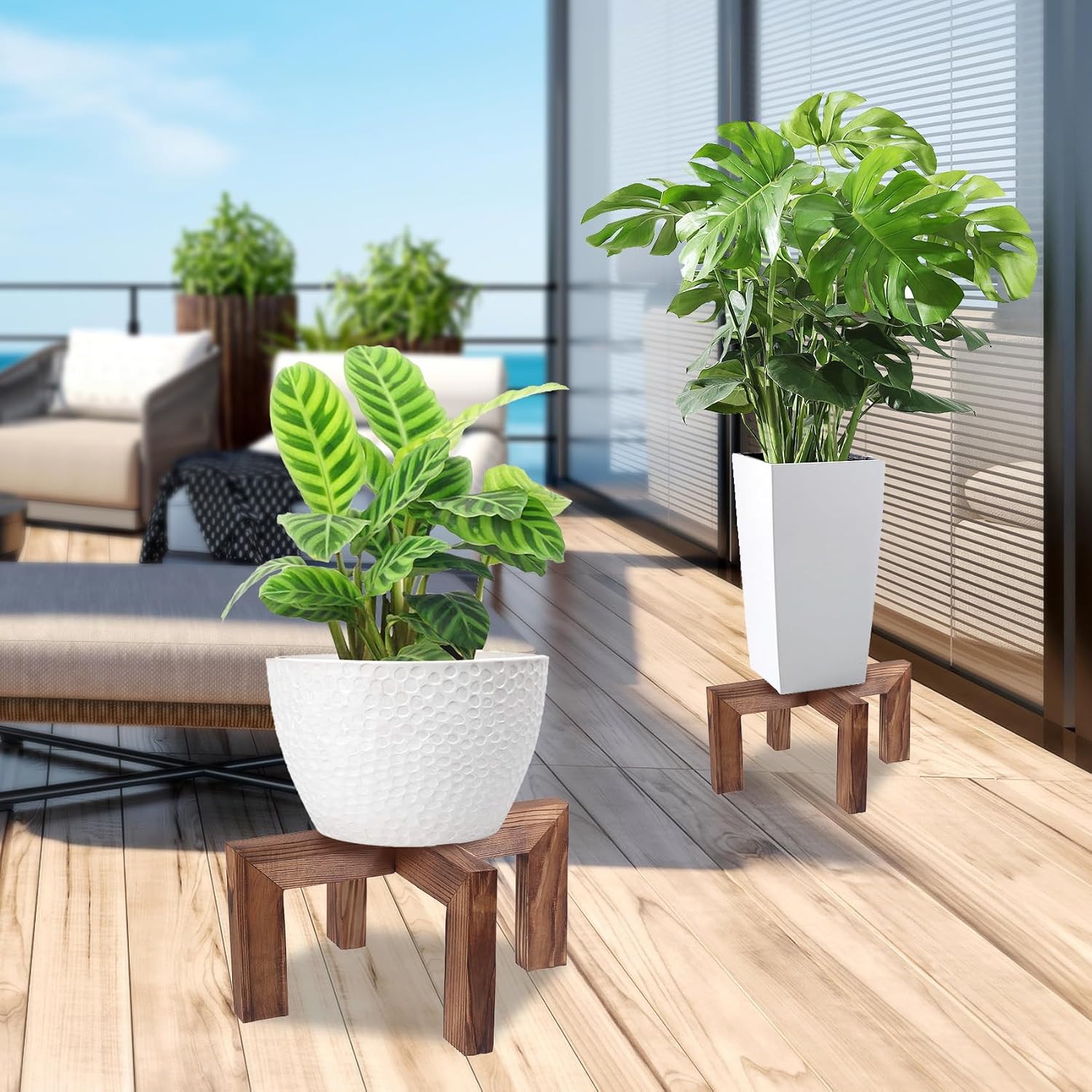 Detalle 2 de Vigordream Wooden Plant Stand for 5–15-Inch Pots, Walnut-Coloured Pine