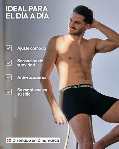 Detalle de DANISH ENDURANCE Calzoncillos Hombre Boxer Algodón Premium - Pack 6 (Negro, L)