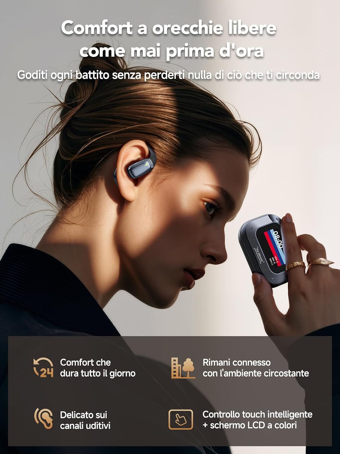 Detalle 2 de AI Cuffie Traduzione Simultanea 3-in-1: Auricolari Bluetooth 5.4 con 134 lingue, ENC e 60 ore di autonomia