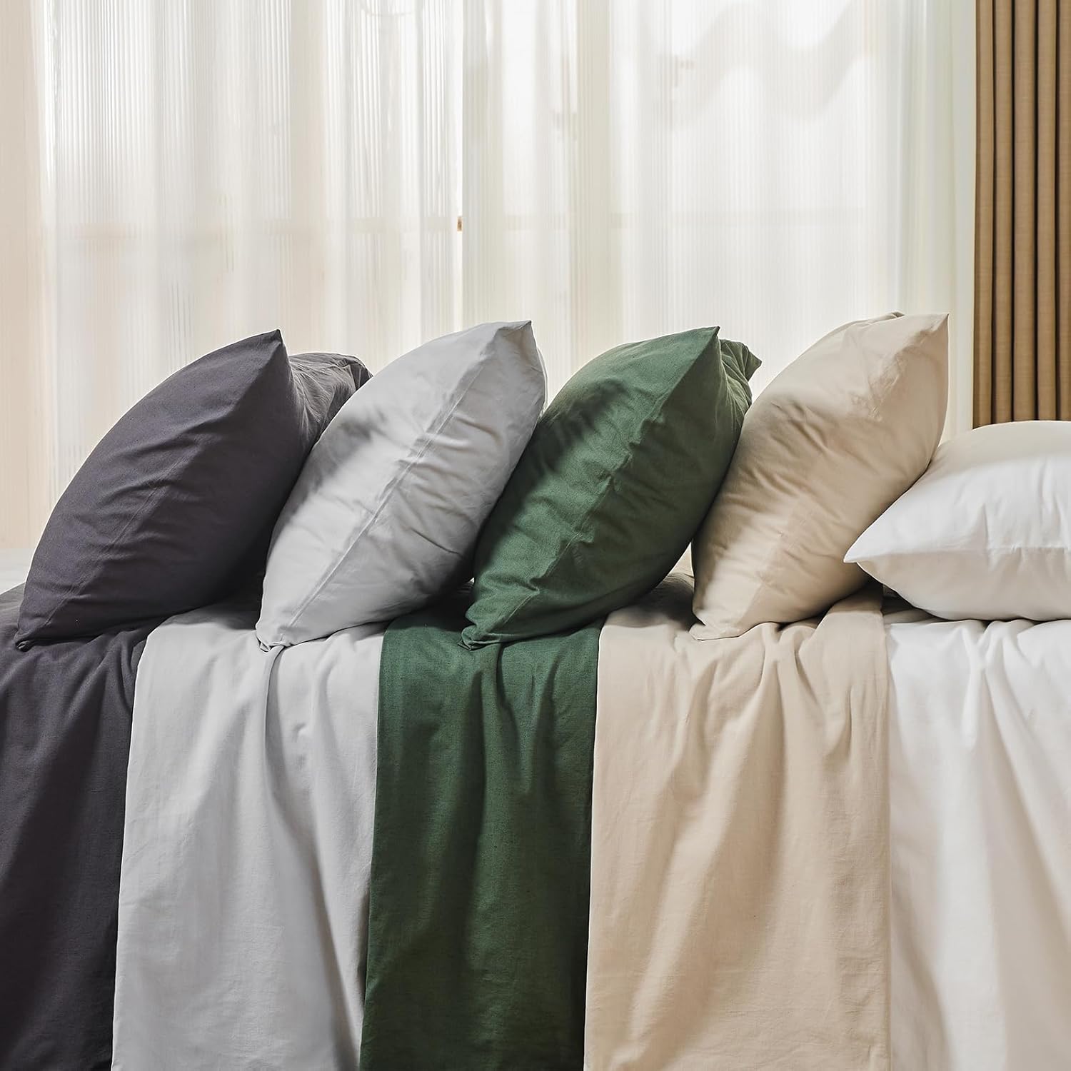 Thumbnail 6 de MEISHANG 100% French Pure Linen Sheets Queen Size (4-Piece Set) with 16" Deep Pocket