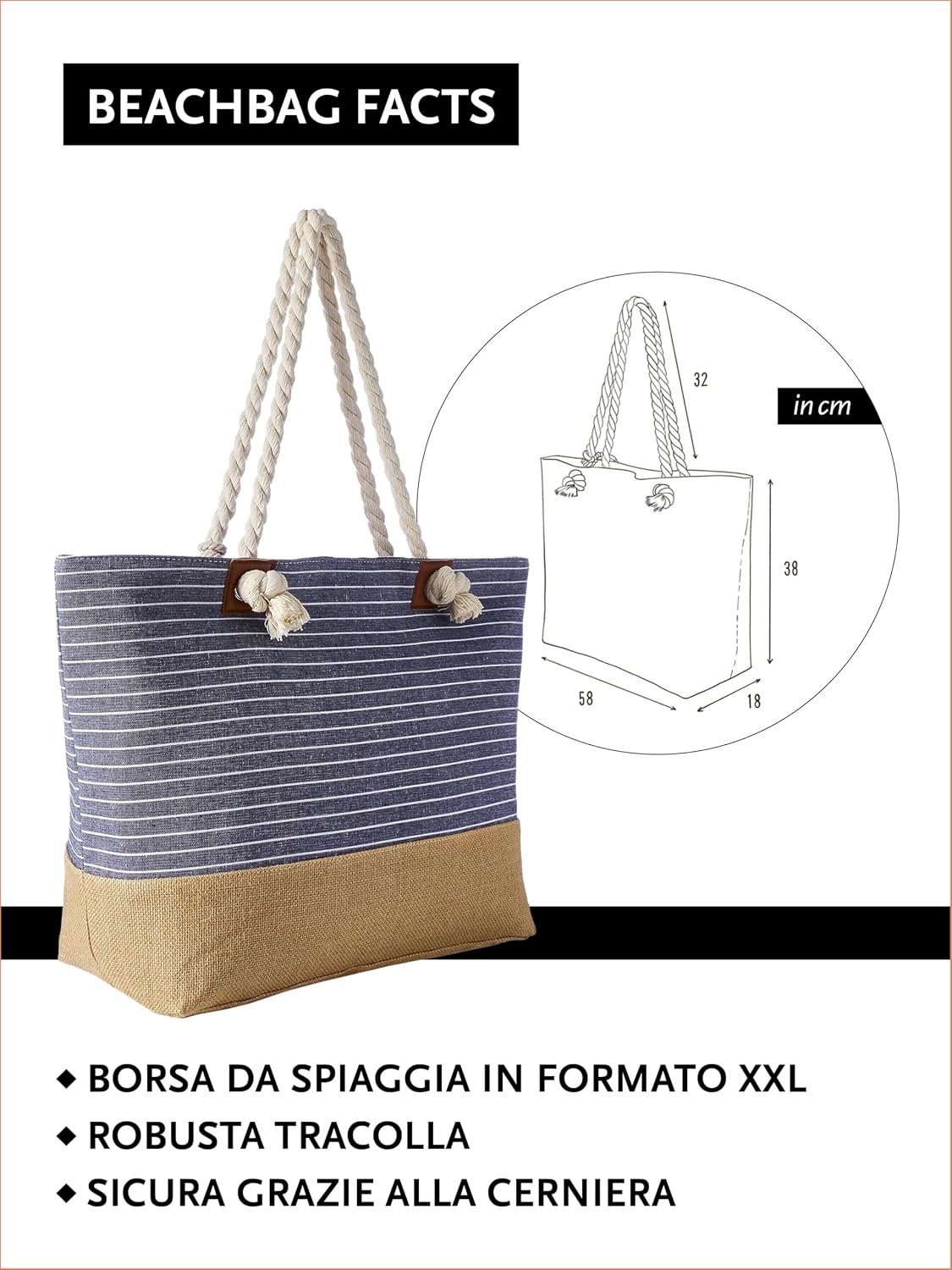 Thumbnail 1 de DonDon Grande borsa da spiaggia idrorepellente 18 cm