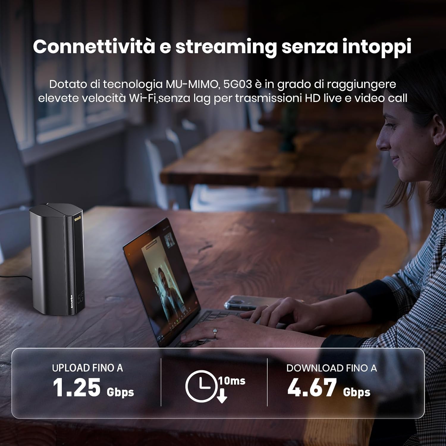 Thumbnail 4 de Tenda 5G03 Router 5G con SIM, Wi‑Fi 6 AX1800 (fino a 4,67 Gbps) e 2 porte Gigabit