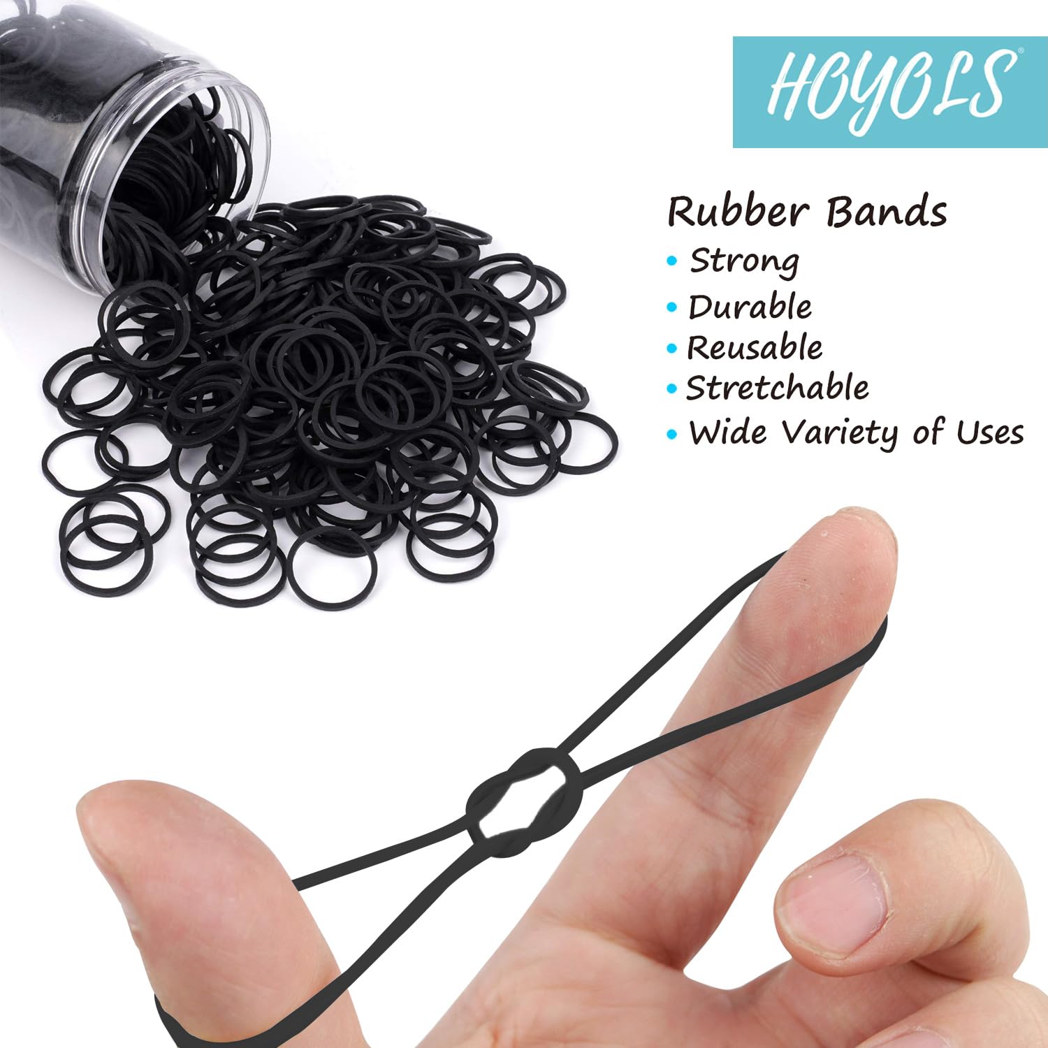 Detalle 2 de HOYOLS 3/4” Black Latex-Free Hair Rubber Bands (600 pcs) for Ties, Braids & Ponytails