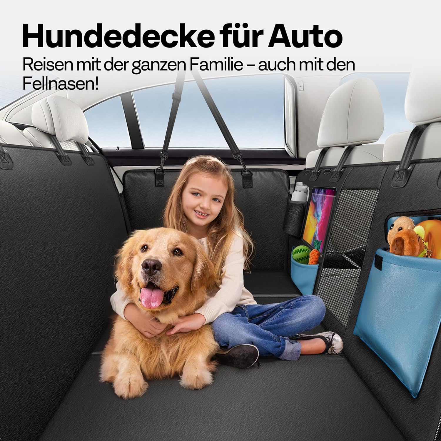 Detalle de MellowMates Hundedecke für Auto Rückbank – stabiler Sitzbezug mit Harter Unterseite, Seitenschutz, Sichtfenster und wasserdichter, kratzfester Oberfläche