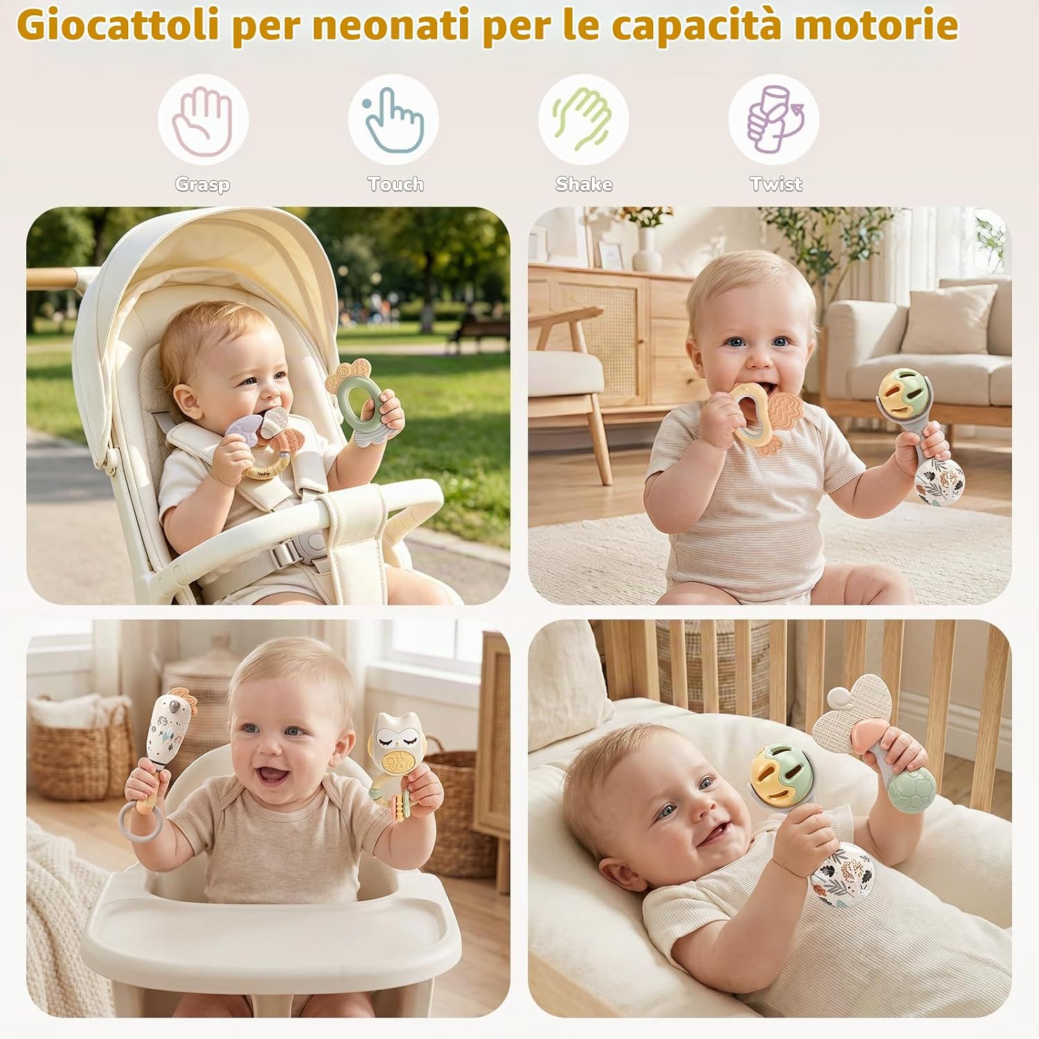 Detalle de Vanplay Sonaglio Neonato 10 Anelli da Dentizione: stimolanti, sicuri e pratici
